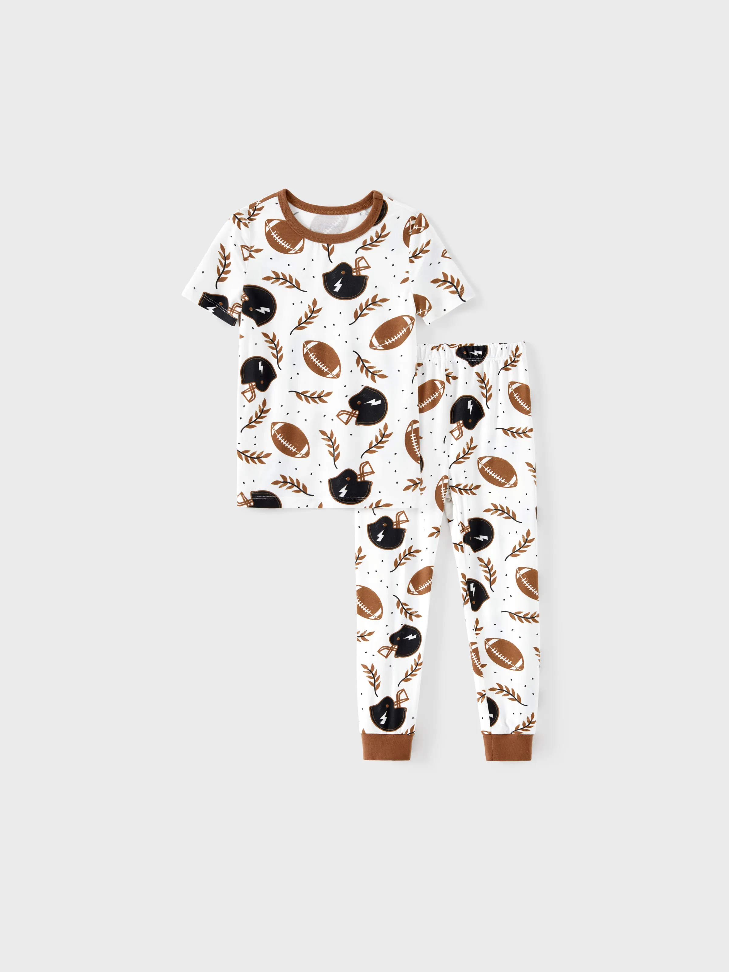 Bamboo Family Pajamas Football and Letter Print Short-sleeve Matching Pajama Set ( Snug-Fitting for Children ) Khaki - Image 8