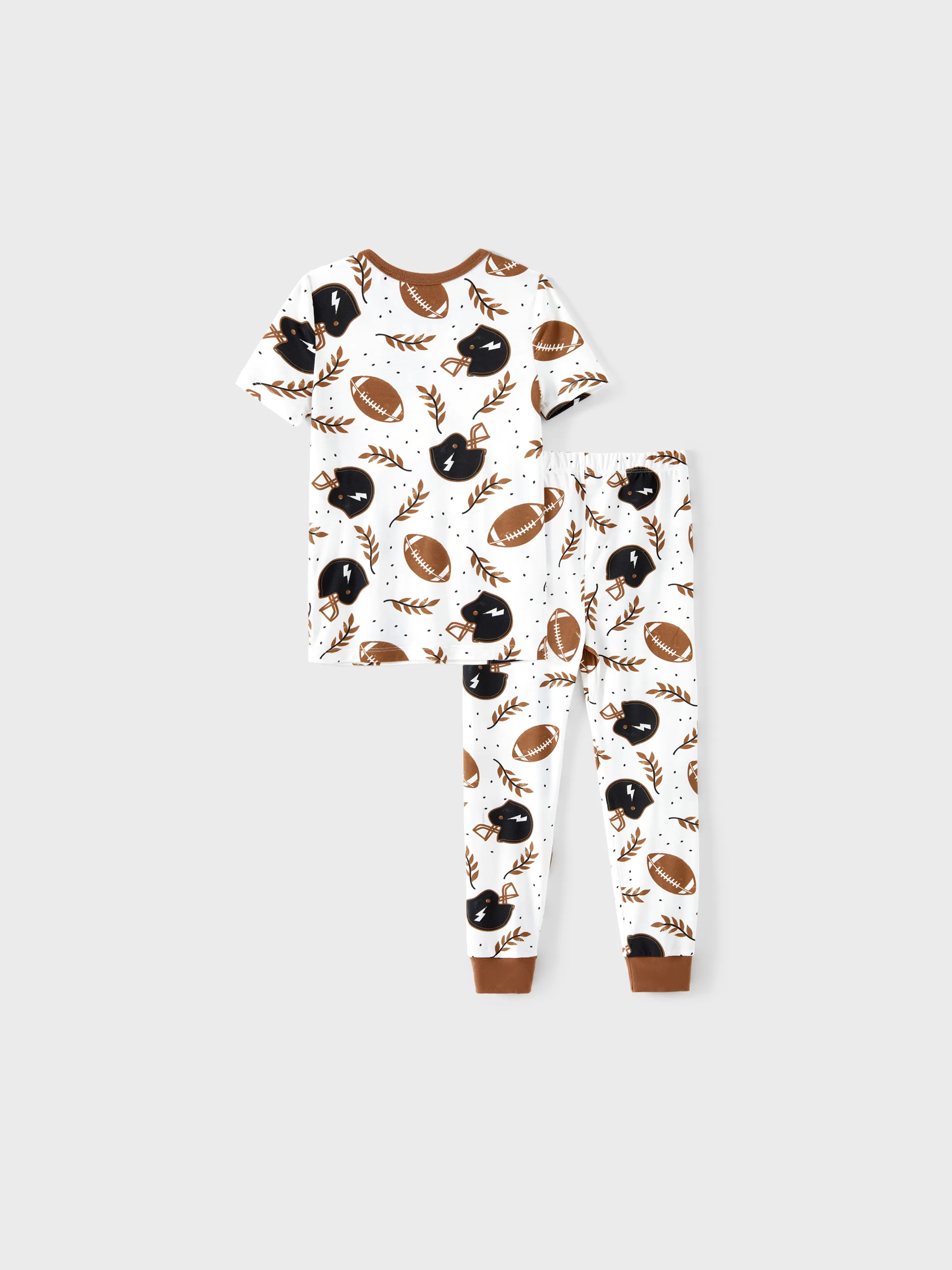 Bamboo Family Pajamas Football and Letter Print Short-sleeve Matching Pajama Set ( Snug-Fitting for Children ) Khaki - Image 9