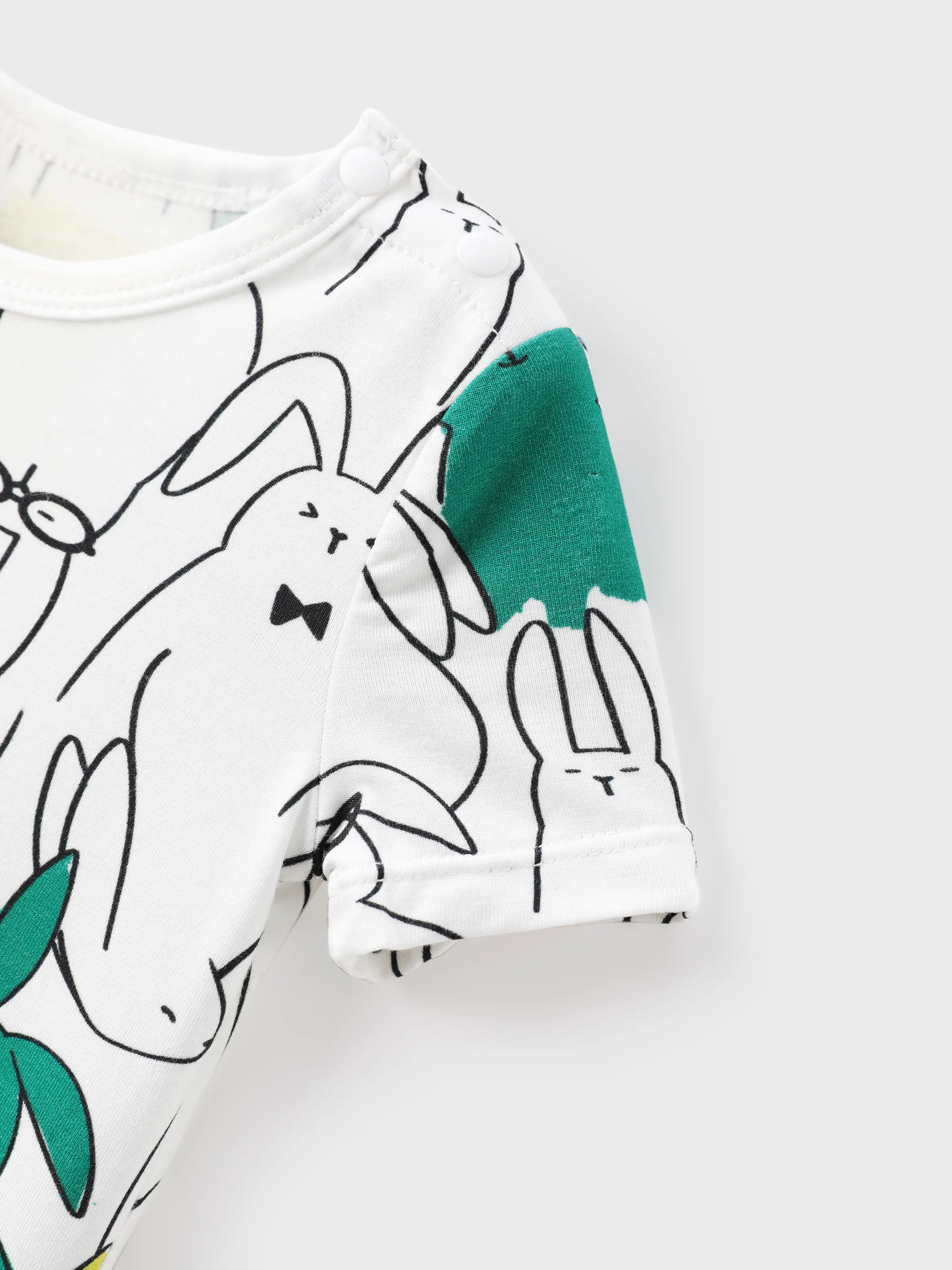Bamboo Family Pajamas Rabbit Print Short-sleeve Matching Pajama Set (Snug-Fitting for Children) White - Image 15