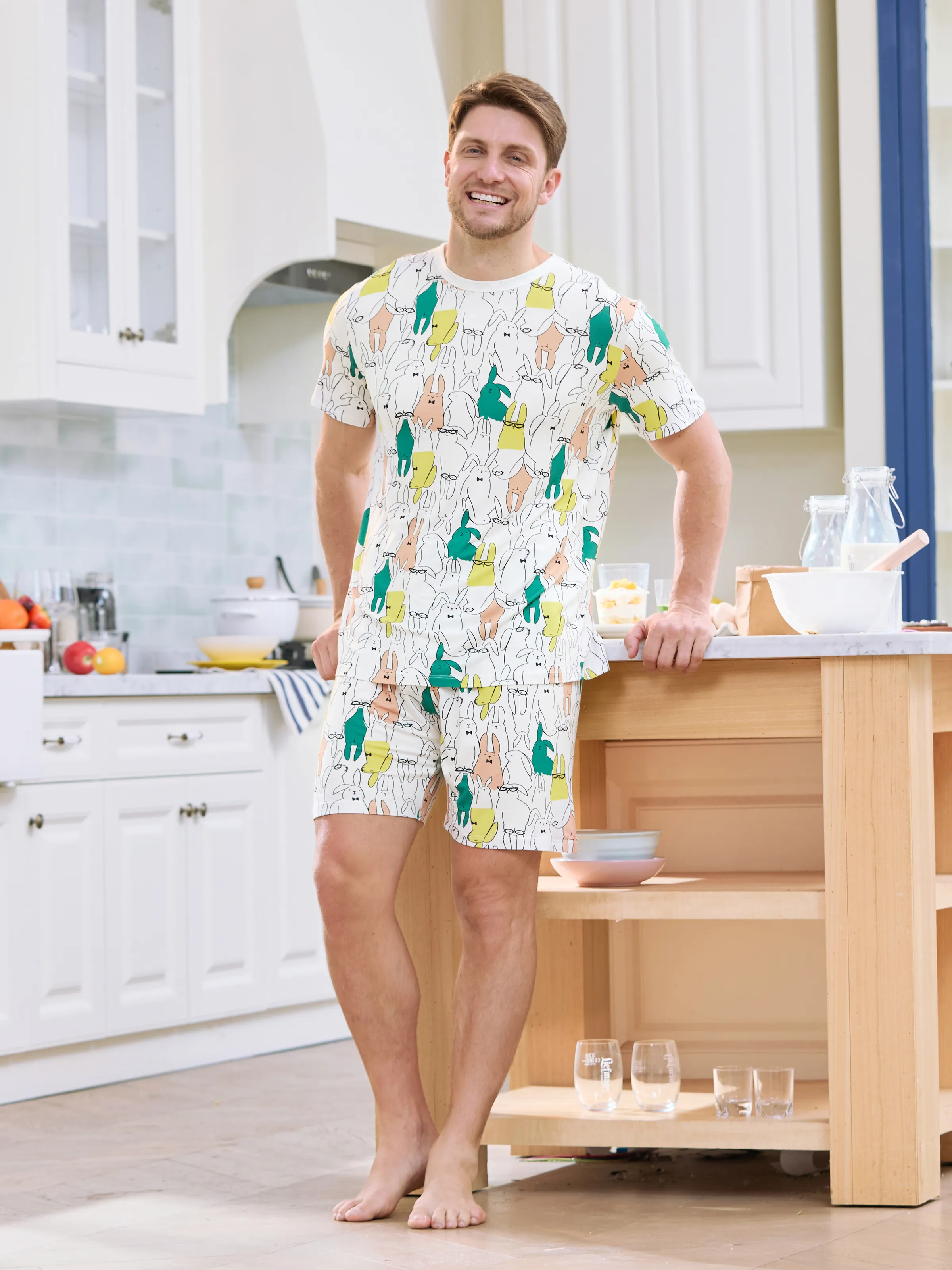Bamboo Family Pajamas Rabbit Print Short-sleeve Matching Pajama Set (Snug-Fitting for Children) White - Image 17