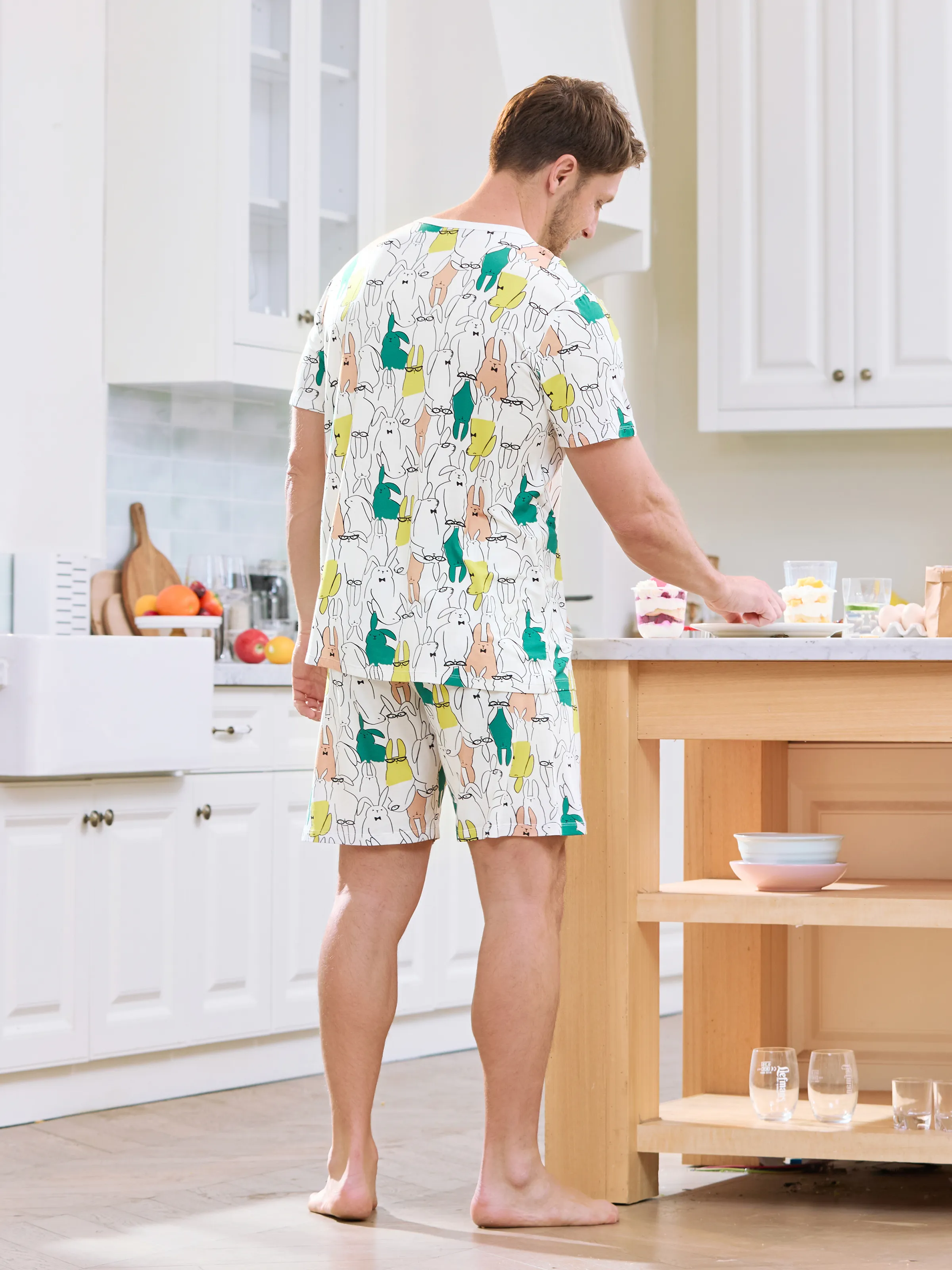 Bamboo Family Pajamas Rabbit Print Short-sleeve Matching Pajama Set (Snug-Fitting for Children) White - Image 18
