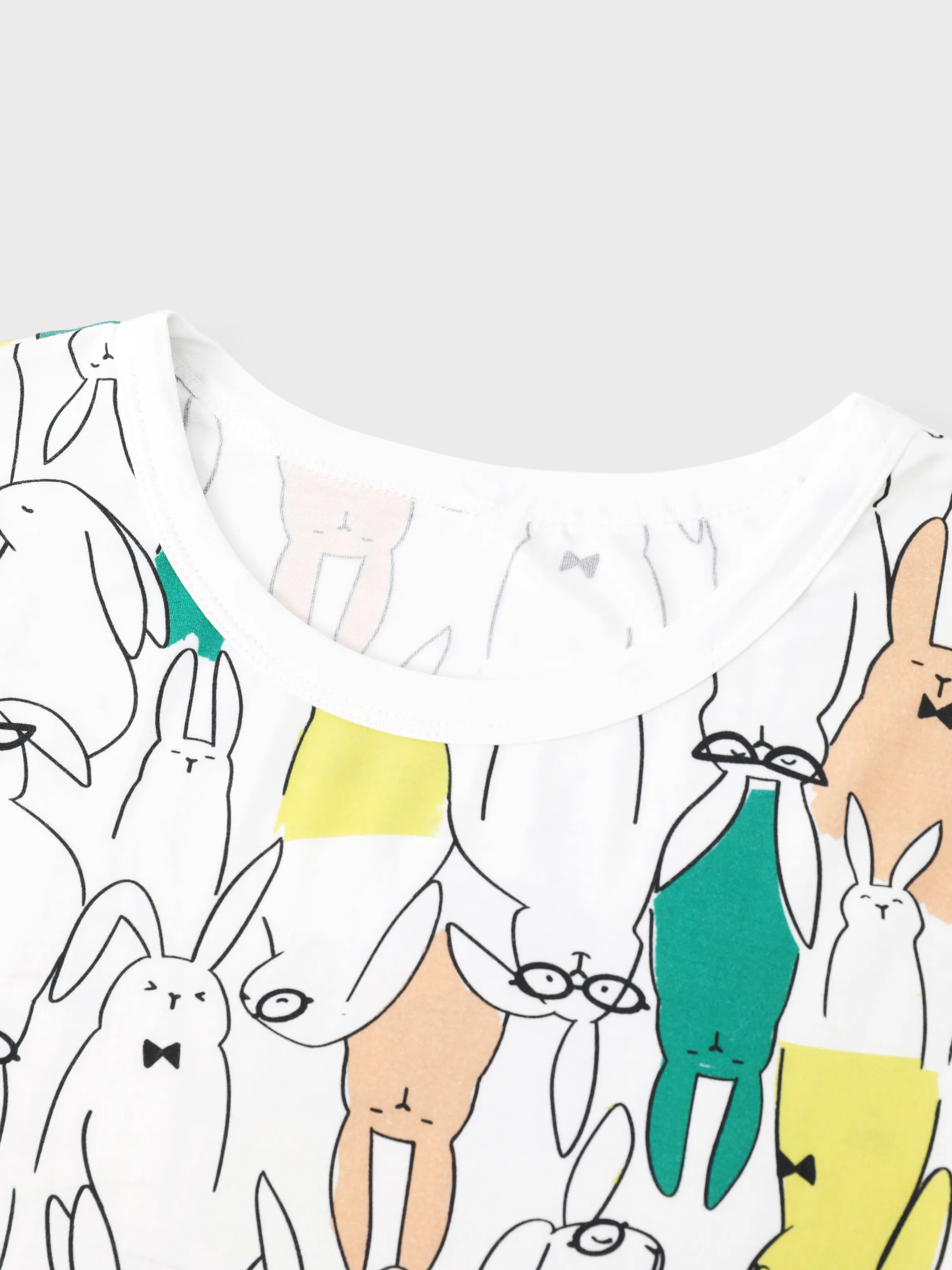 Bamboo Family Pajamas Rabbit Print Short-sleeve Matching Pajama Set (Snug-Fitting for Children) White - Image 7