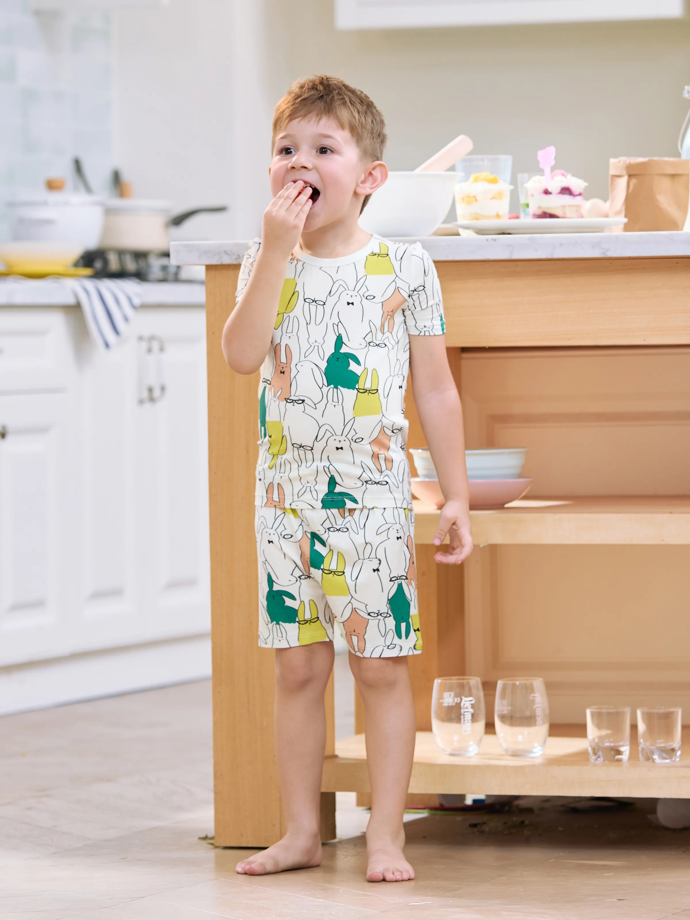 Bamboo Family Pajamas Rabbit Print Short-sleeve Matching Pajama Set (Snug-Fitting for Children) White - Image 8