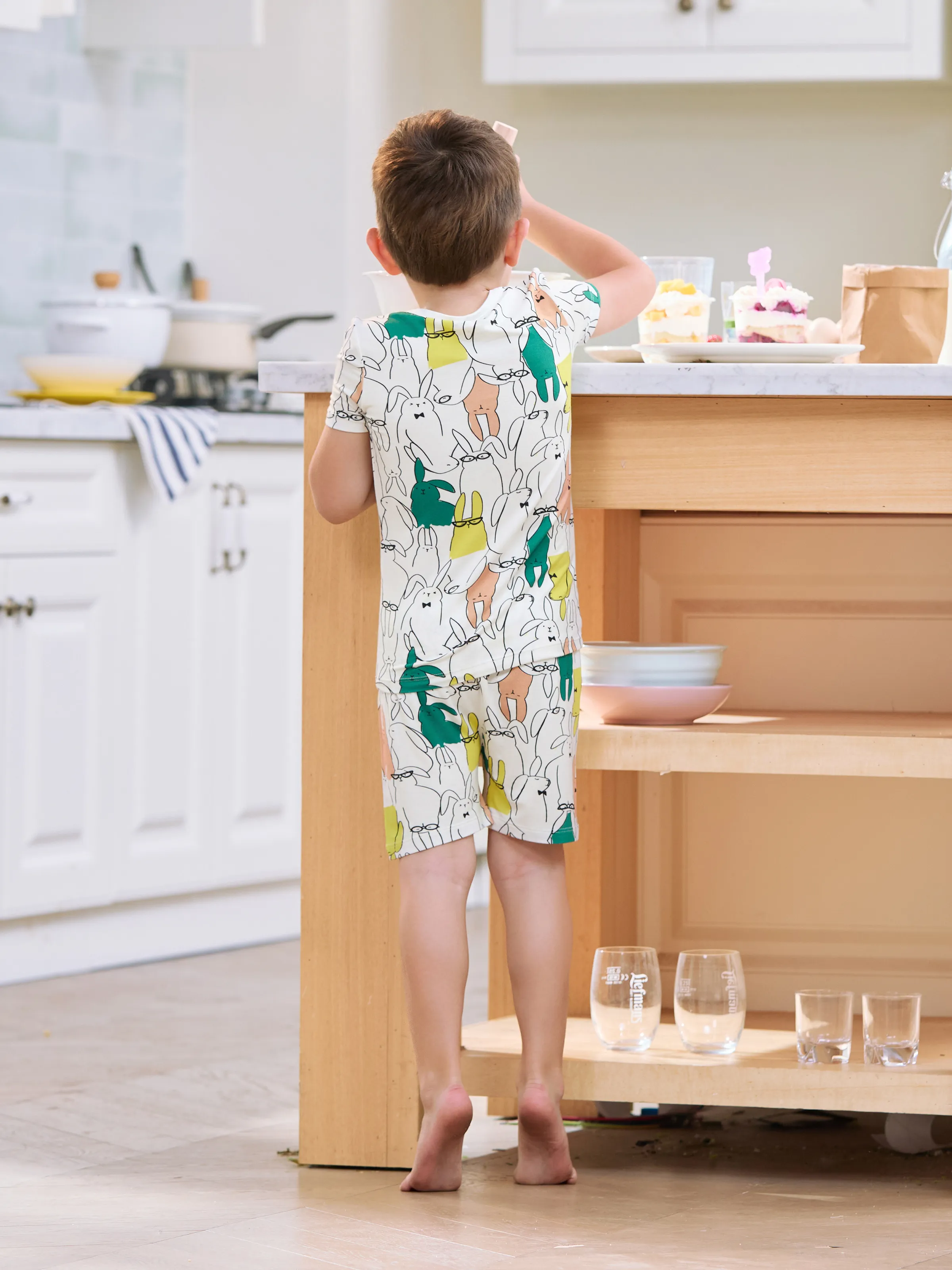 Bamboo Family Pajamas Rabbit Print Short-sleeve Matching Pajama Set (Snug-Fitting for Children) White - Image 9