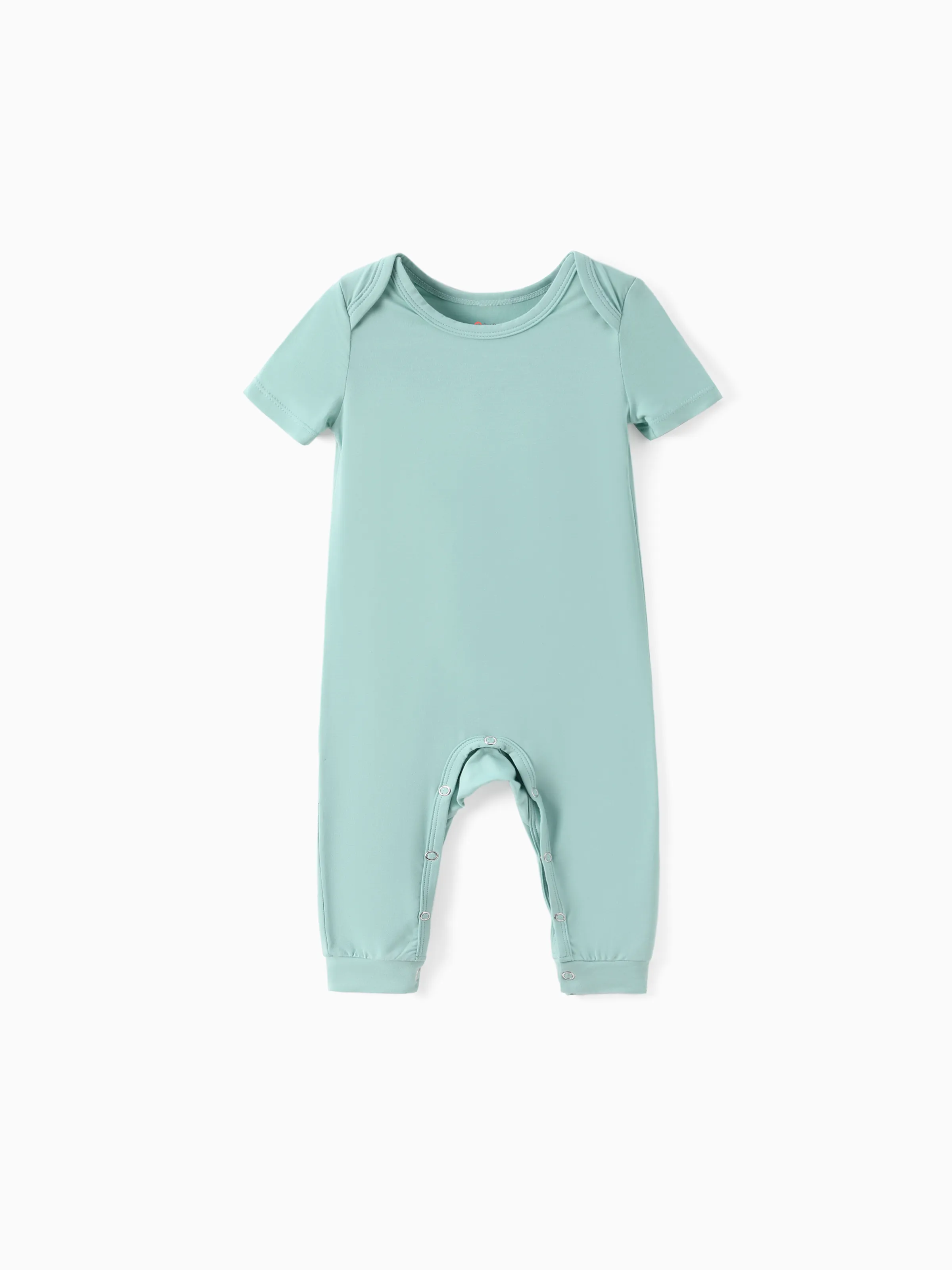 Bamboo Family Pajamas Solid Color Green Short Sleeve Matching Pajama Set ( Snug-Fitting for Children ) Green - Image 12