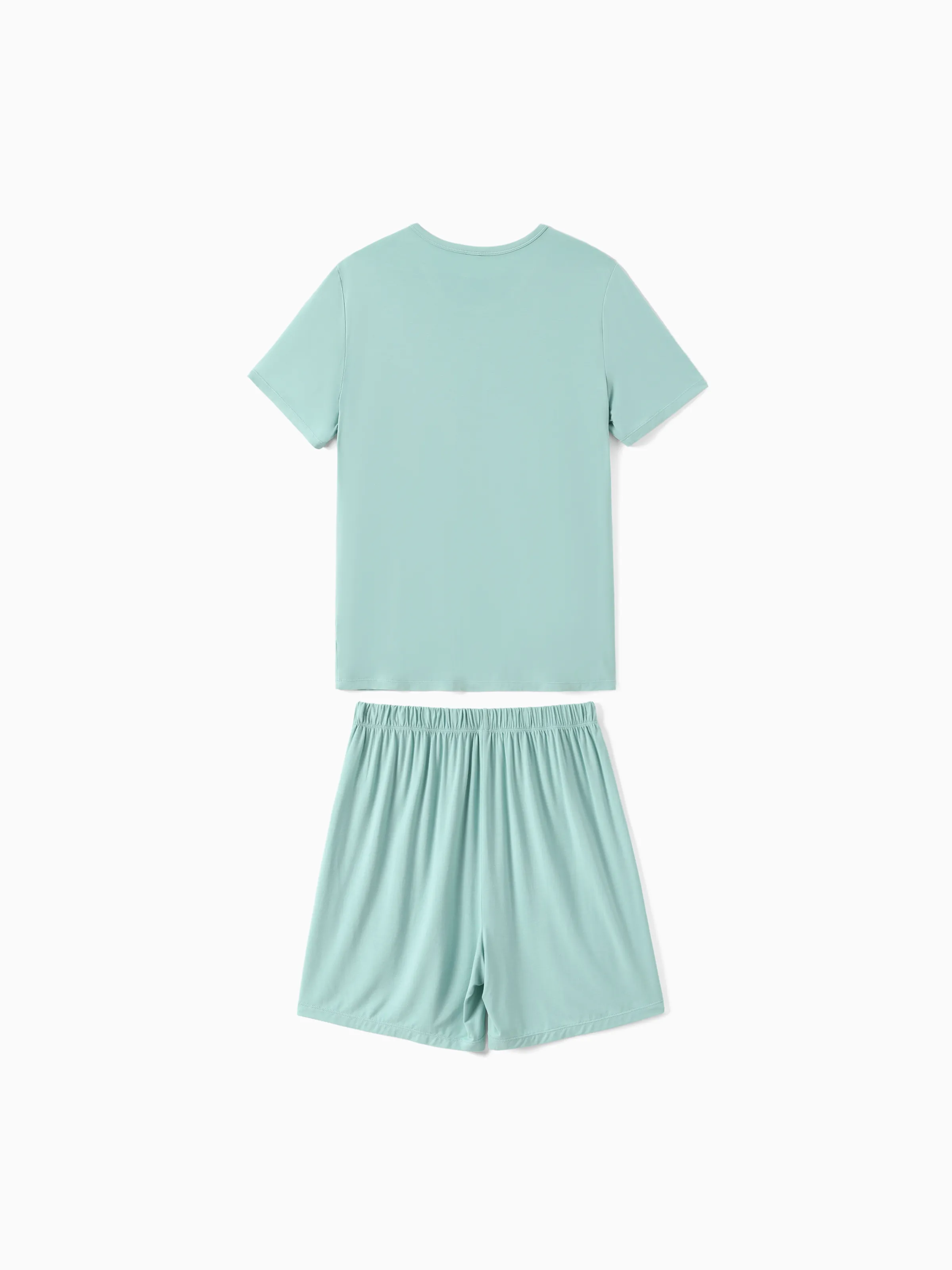 Bamboo Family Pajamas Solid Color Green Short Sleeve Matching Pajama Set ( Snug-Fitting for Children ) Green - Image 3
