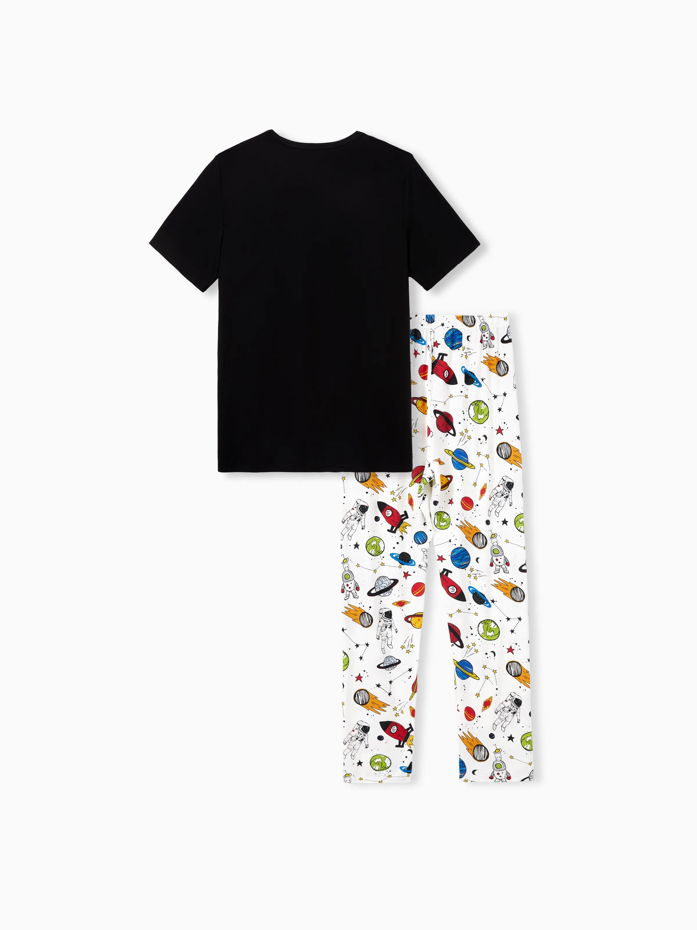 Bamboo Family Pajamas Space Theme Print Short-sleeve Matching Pajama set ( Snug-Fitting for Children ) White - Image 3