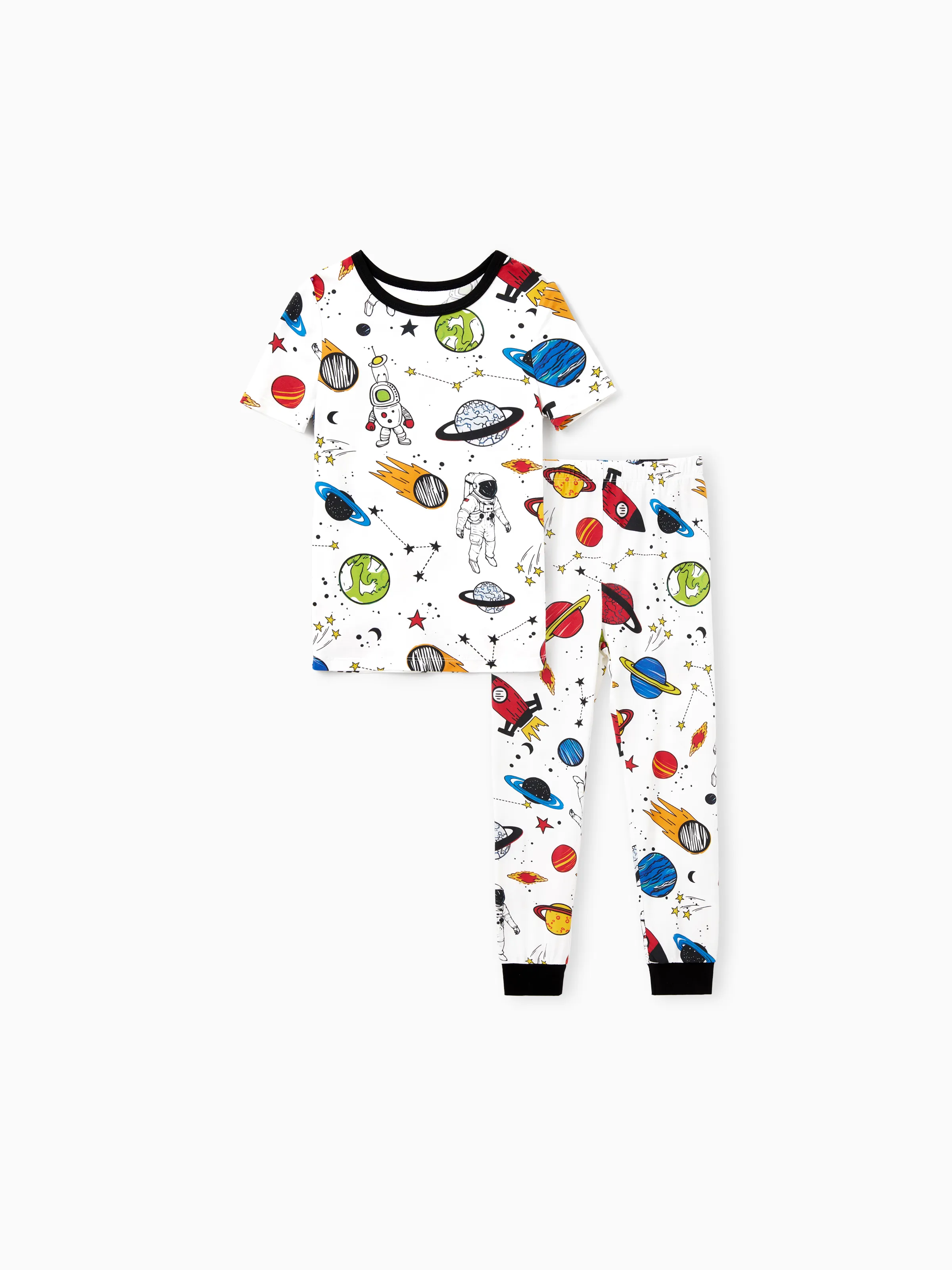 Bamboo Family Pajamas Space Theme Print Short-sleeve Matching Pajama set ( Snug-Fitting for Children ) White - Image 7