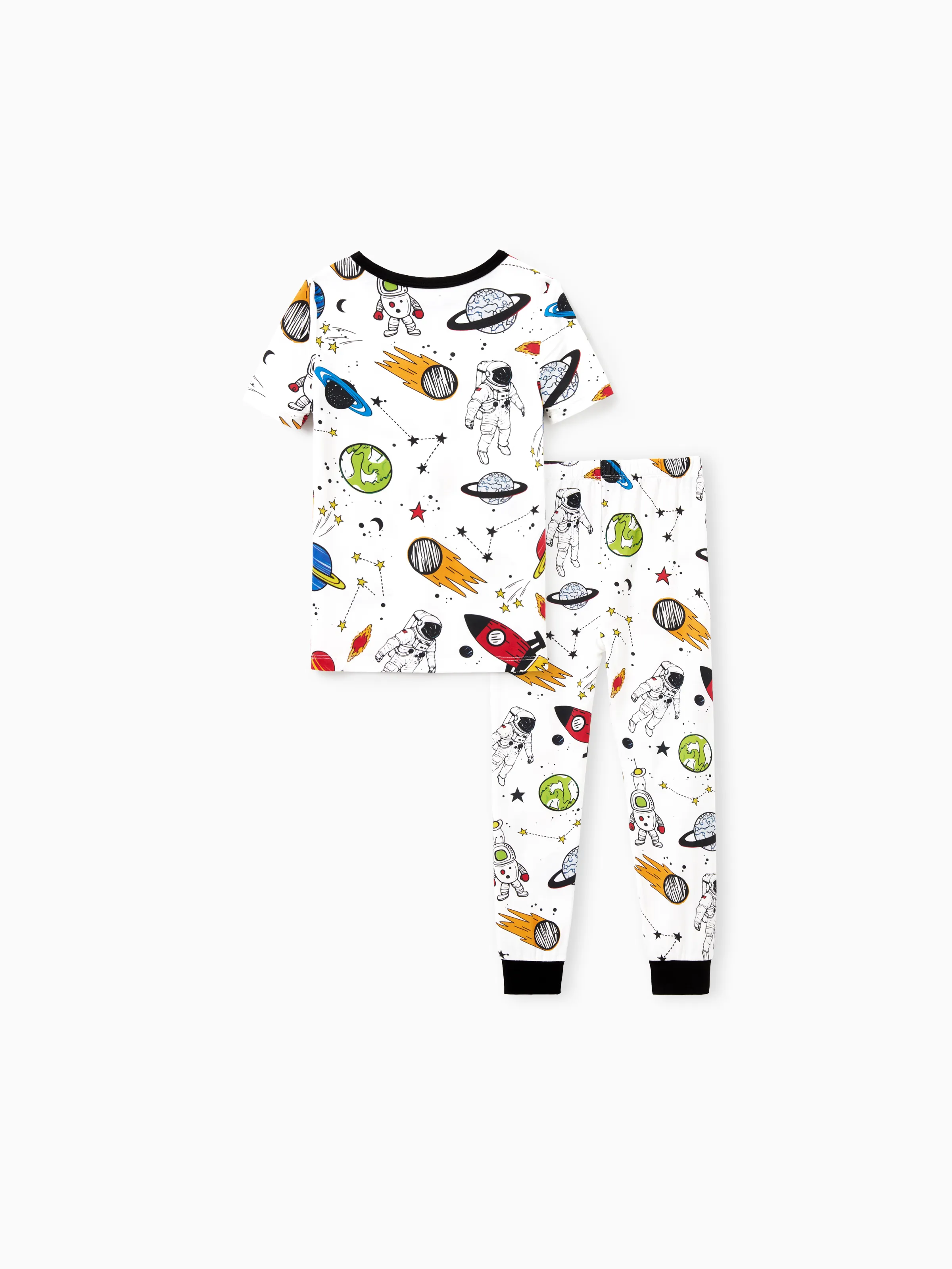 Bamboo Family Pajamas Space Theme Print Short-sleeve Matching Pajama set ( Snug-Fitting for Children ) White - Image 8