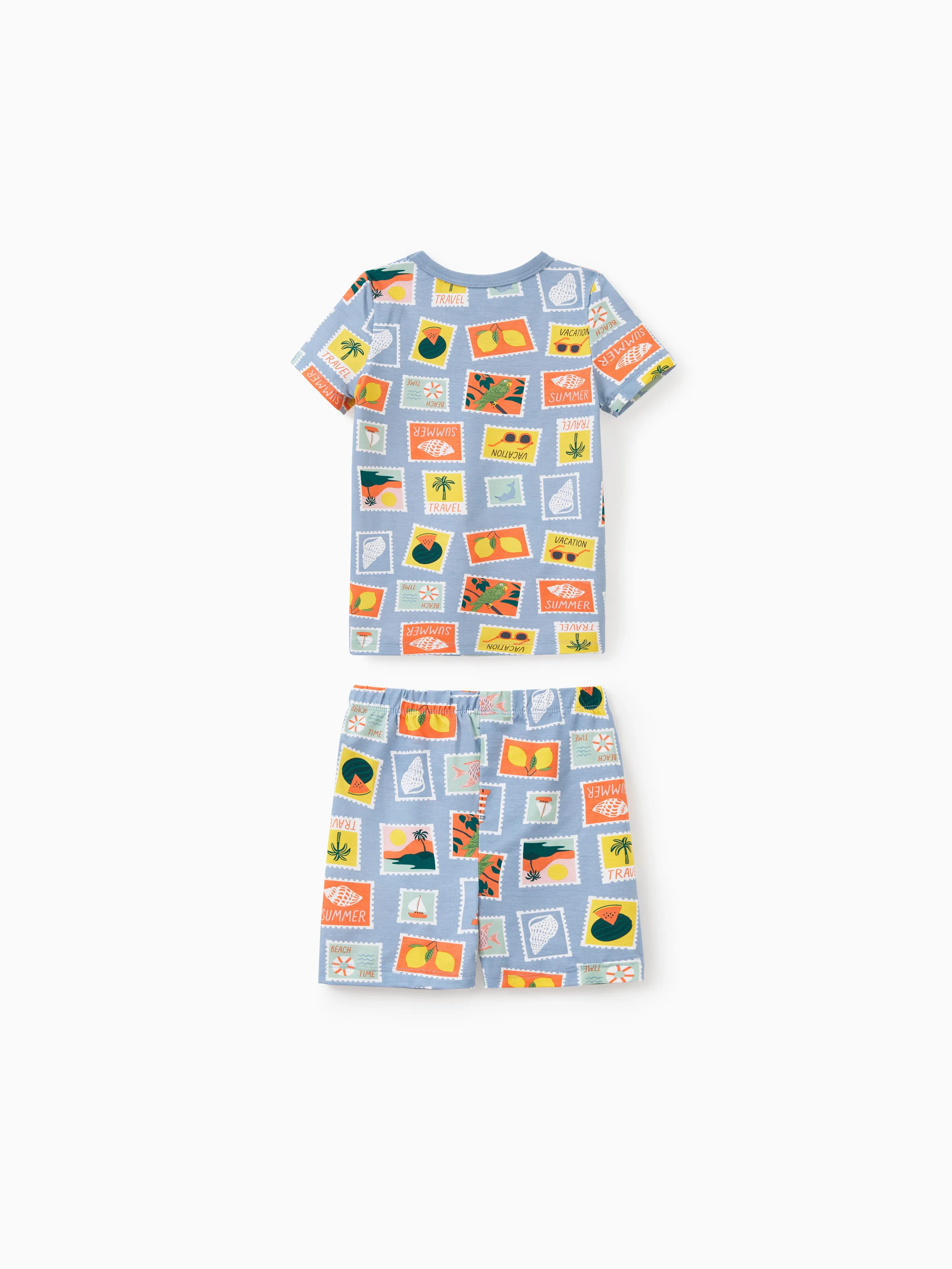 Bamboo Family Pajamas Vacation Theme Print Short-sleeve Matching Pajama set (Snug-Fitting for Children) Color block - Image 13