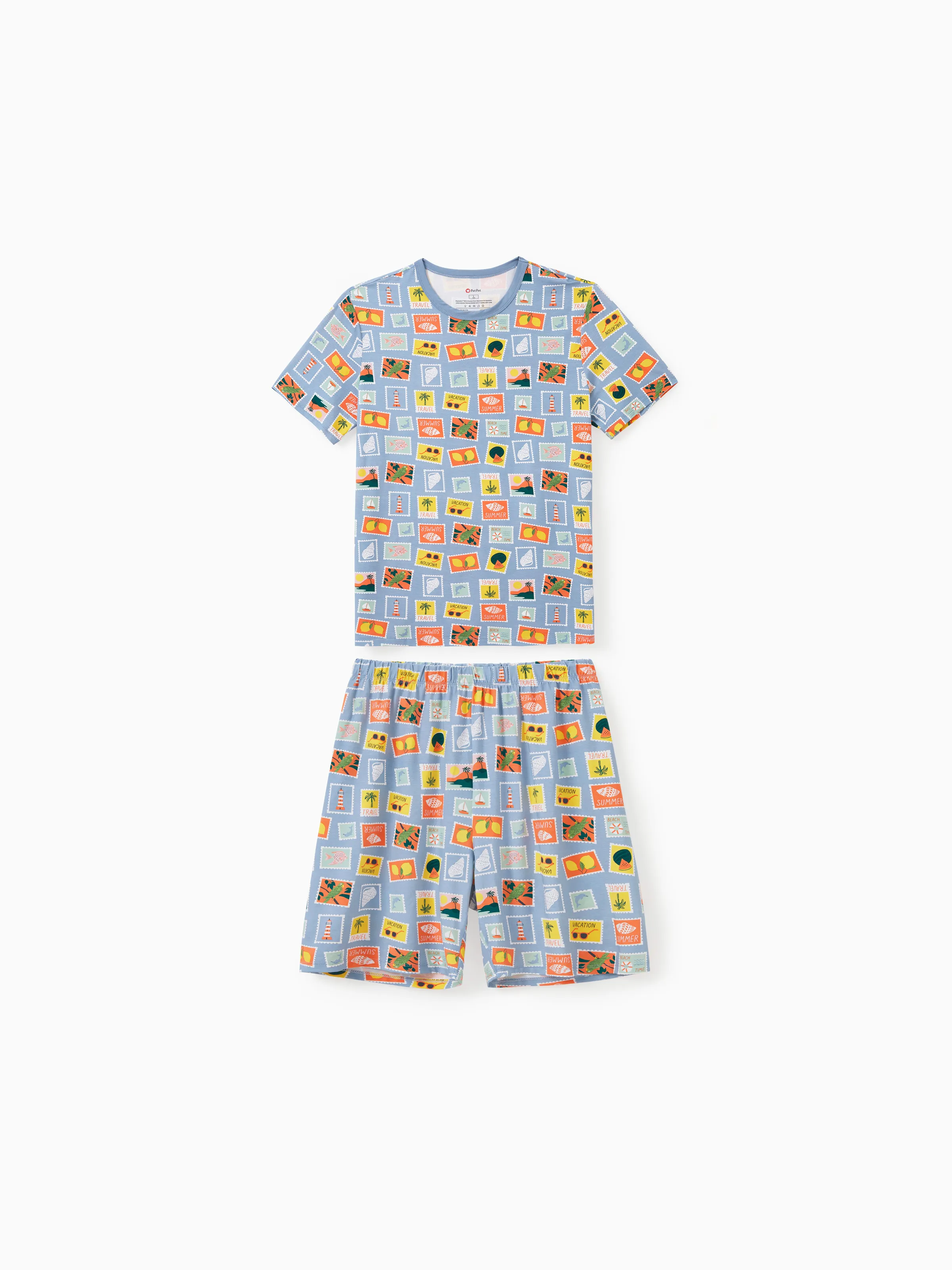 Bamboo Family Pajamas Vacation Theme Print Short-sleeve Matching Pajama set (Snug-Fitting for Children) Color block - Image 20