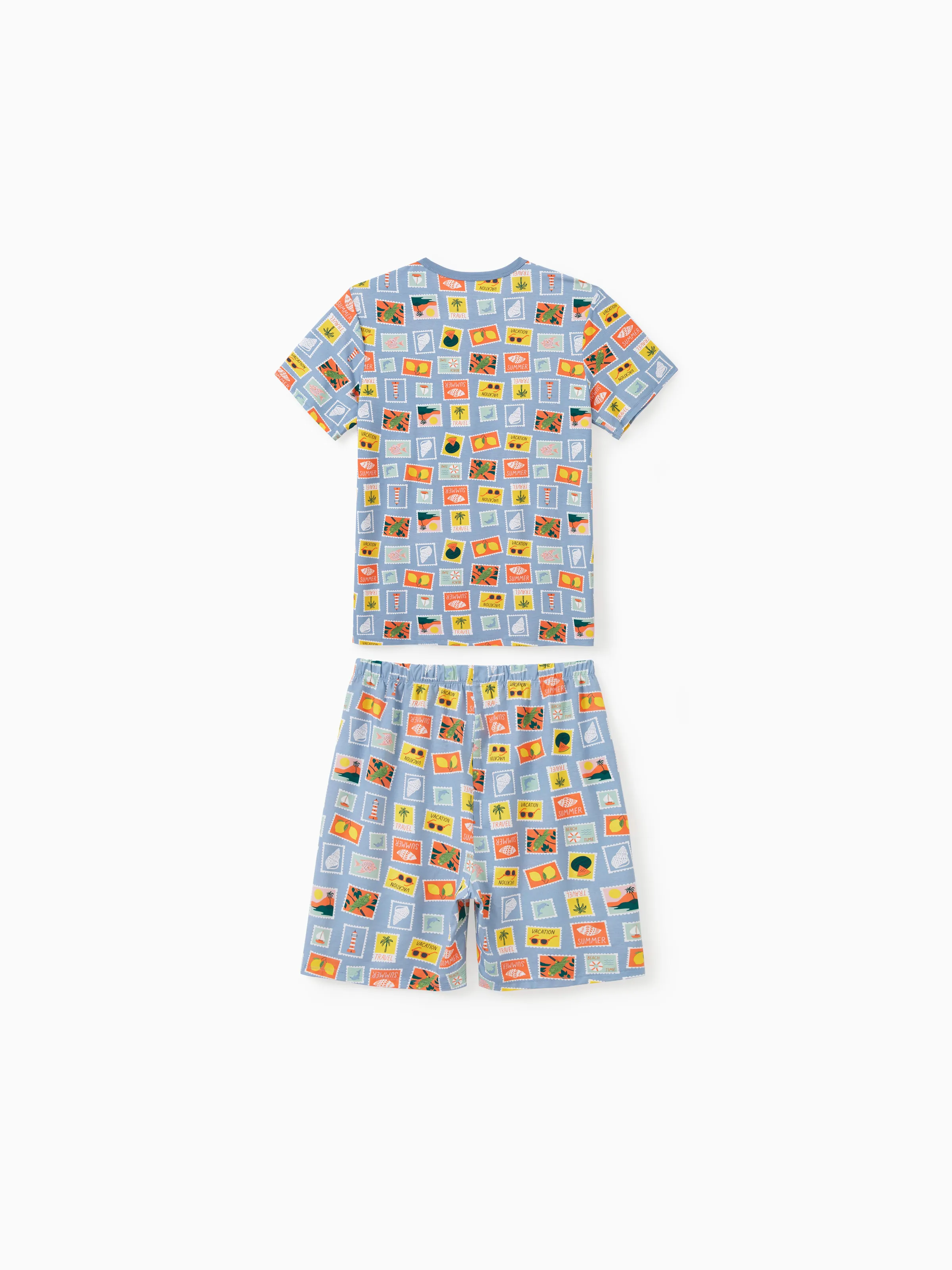 Bamboo Family Pajamas Vacation Theme Print Short-sleeve Matching Pajama set (Snug-Fitting for Children) Color block - Image 21