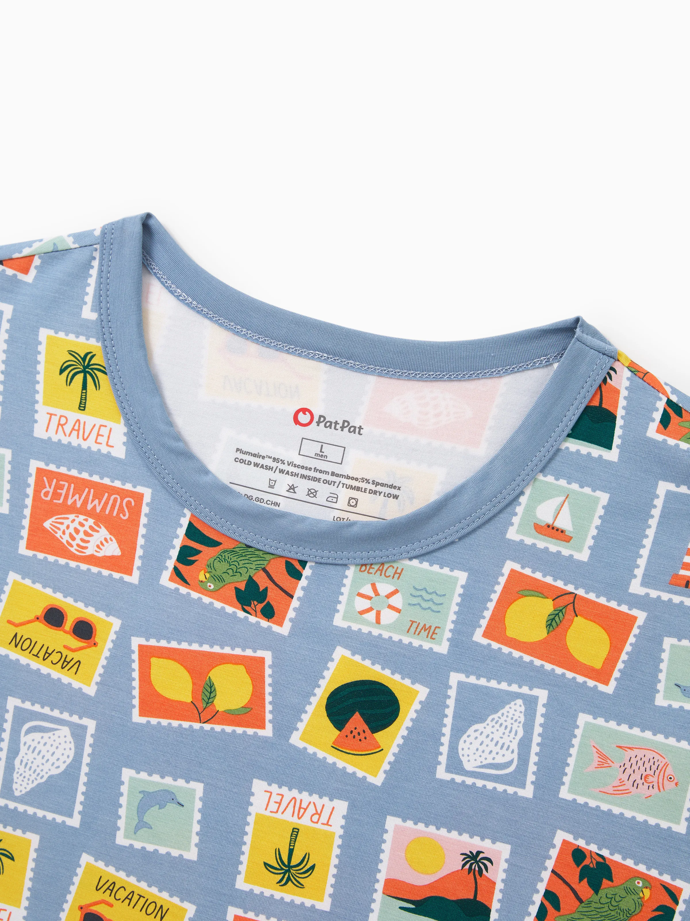 Bamboo Family Pajamas Vacation Theme Print Short-sleeve Matching Pajama set (Snug-Fitting for Children) Color block - Image 22