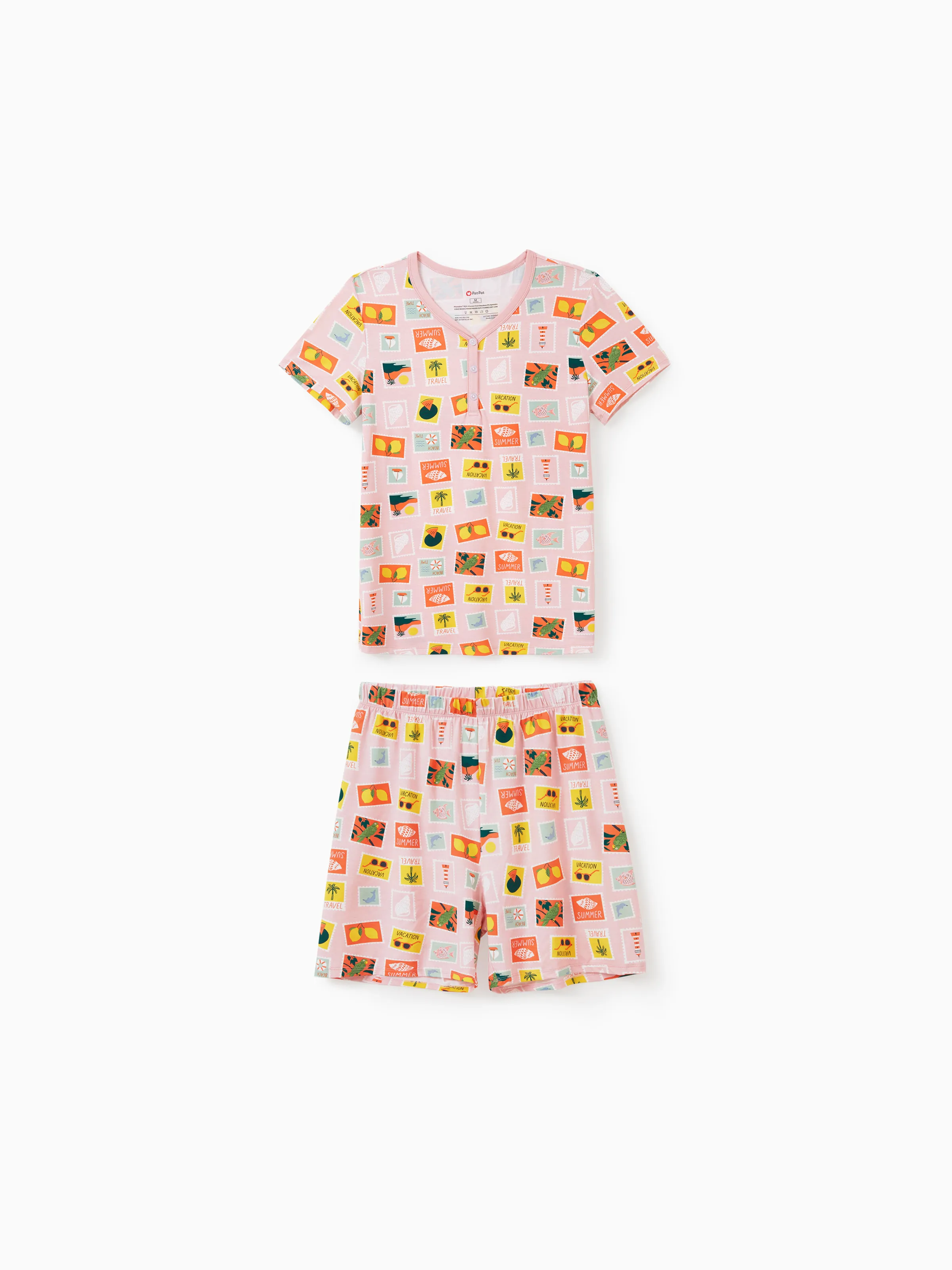 Bamboo Family Pajamas Vacation Theme Print Short-sleeve Matching Pajama set (Snug-Fitting for Children) Color block - Image 7