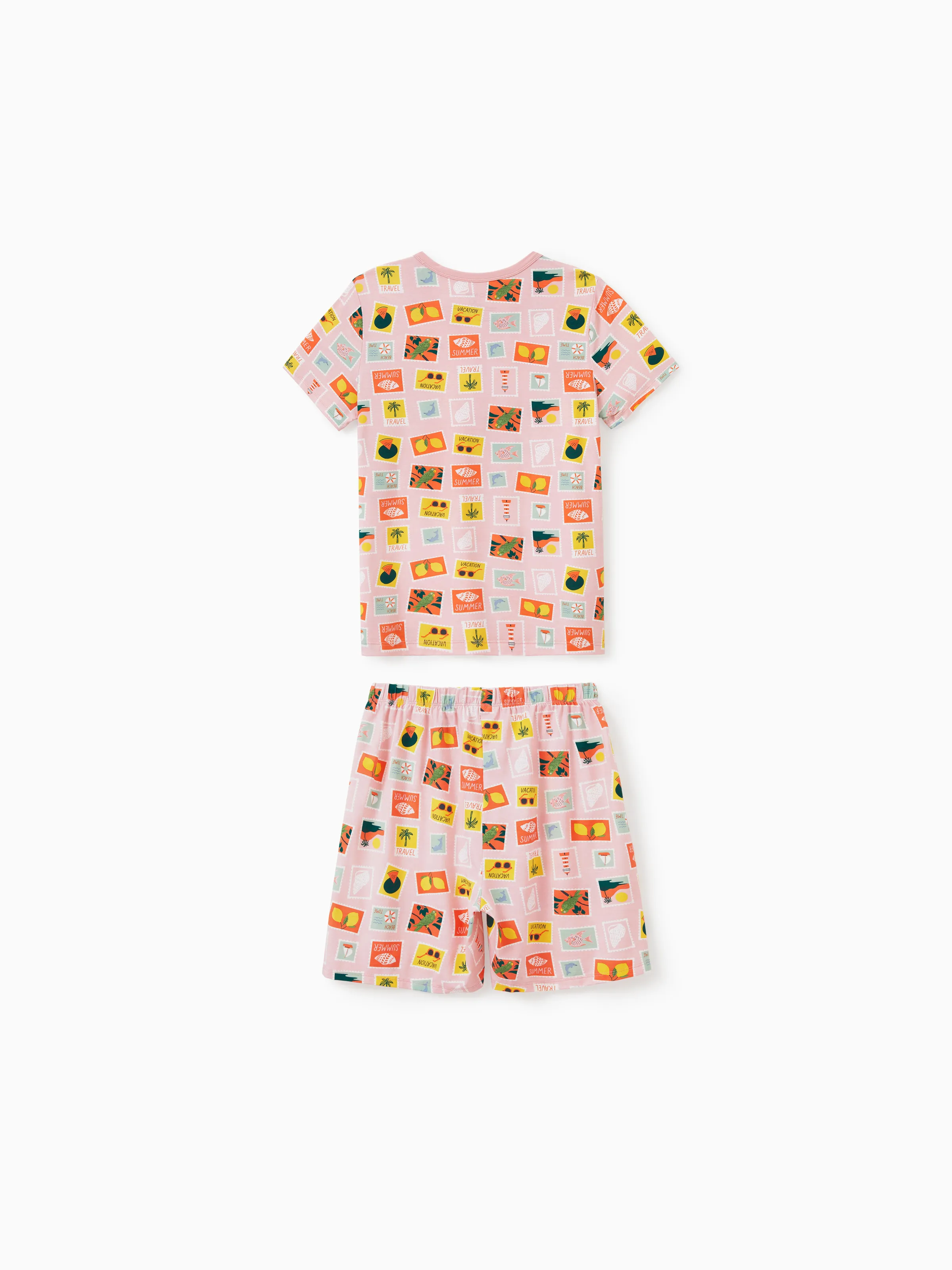 Bamboo Family Pajamas Vacation Theme Print Short-sleeve Matching Pajama set (Snug-Fitting for Children) Color block - Image 8