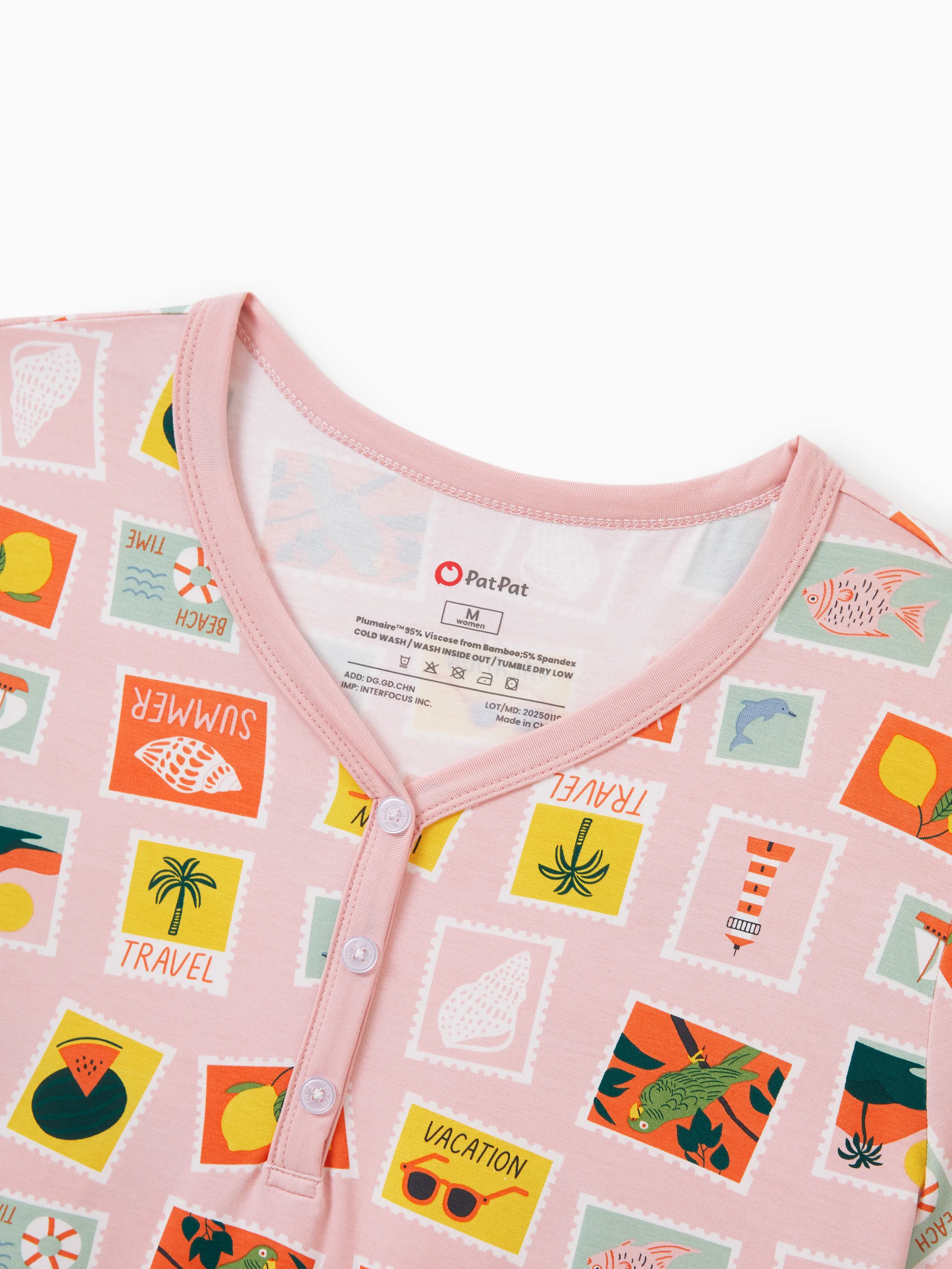 Bamboo Family Pajamas Vacation Theme Print Short-sleeve Matching Pajama set (Snug-Fitting for Children) Color block - Image 9