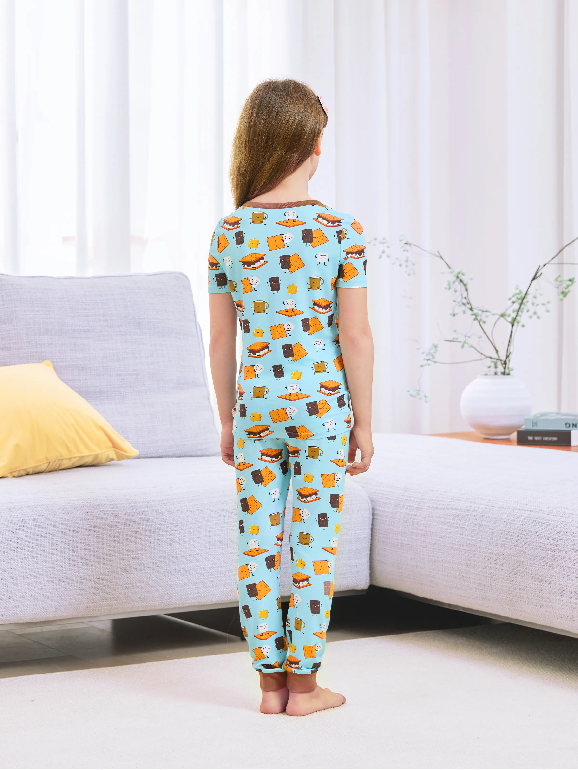 Bamboo Family PJs Cute Print Short Sleeve & Long Pants Sleepwear Matching Pajama set (Snug-Fitting for Children) Green - Image 9