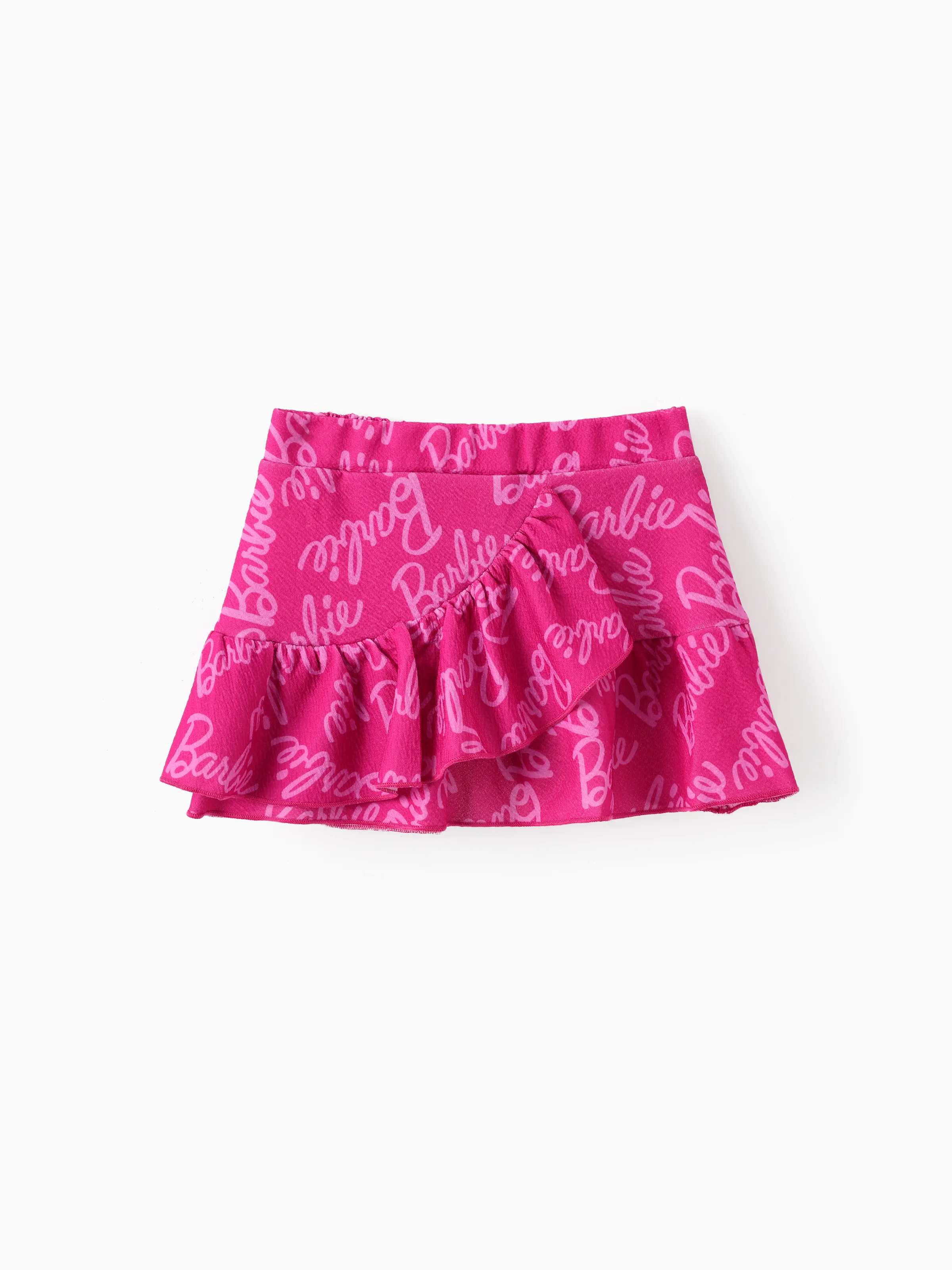 Barbie 2pcs Toddler/Kid Girl Alphabet Print Puff Sleeves Top with Allover Logo Print Skirt Set Roseo - Image 4