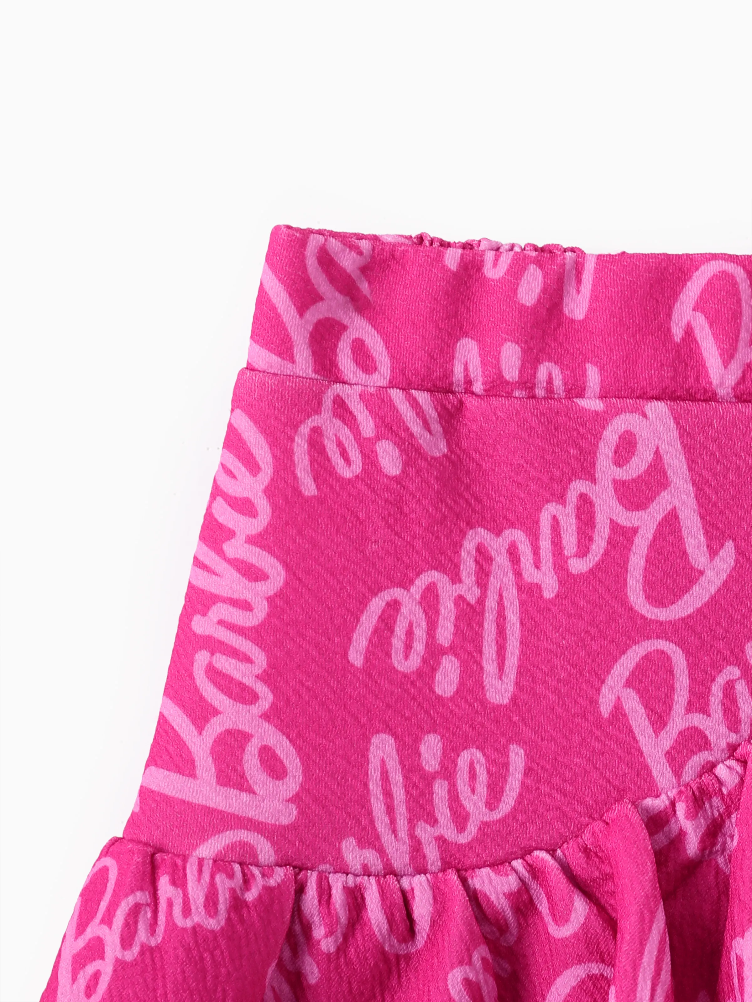Barbie 2pcs Toddler/Kid Girl Alphabet Print Puff Sleeves Top with Allover Logo Print Skirt Set Roseo - Image 8