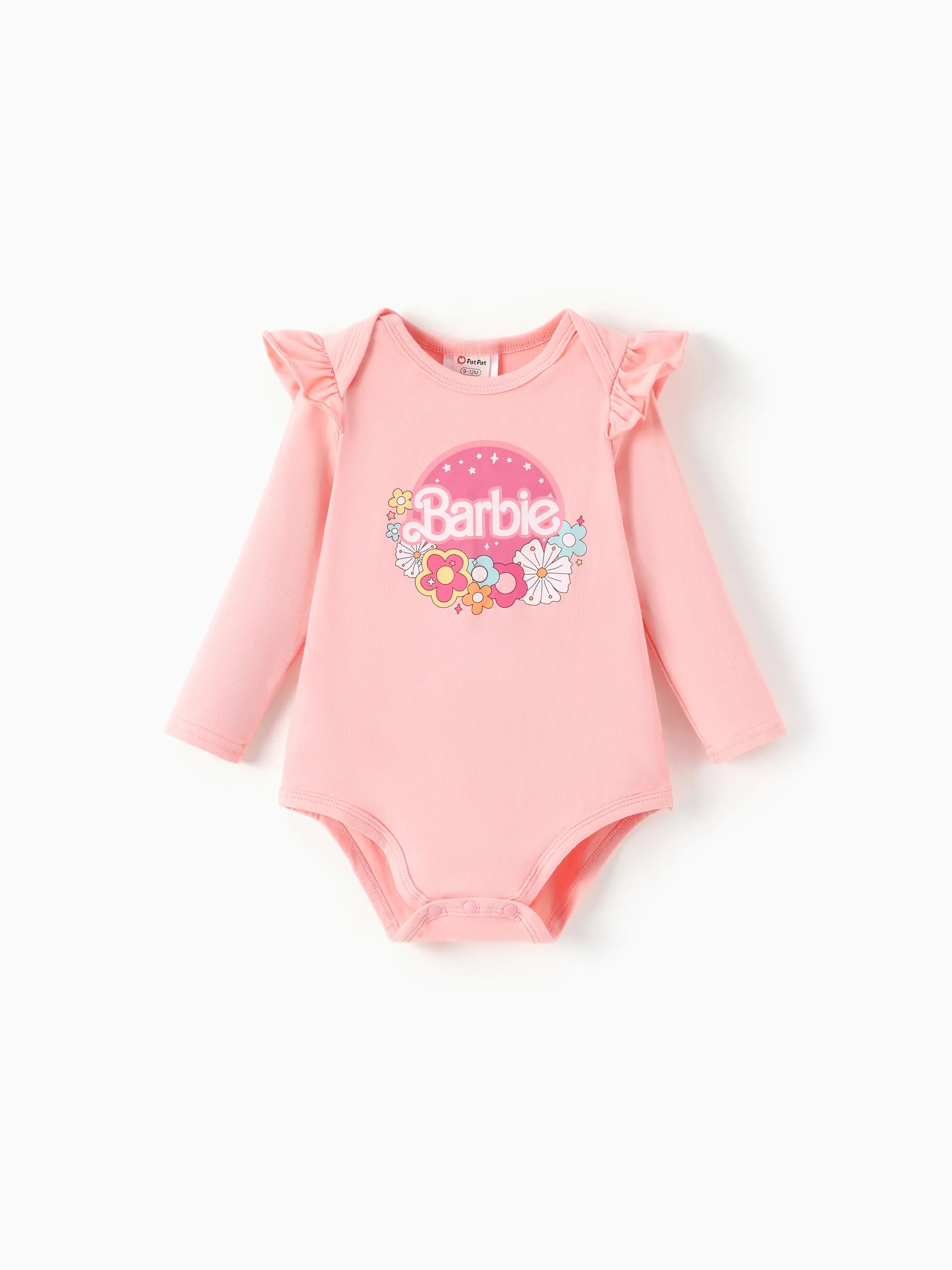 Barbie Baby Girl 2pcs Cotton Flutter Sleeve Romper and Printed Pants Sets Light Pink - Image 3