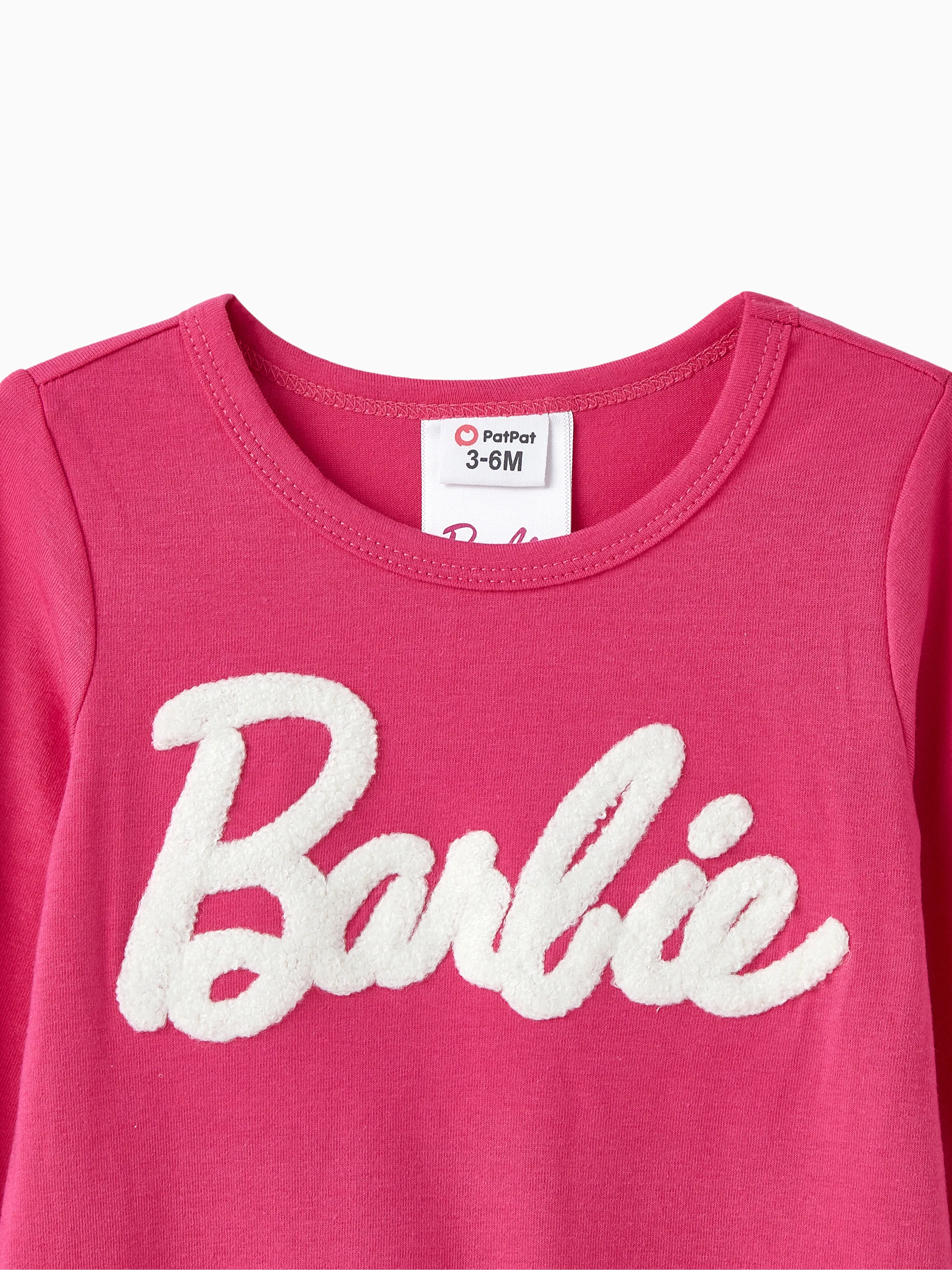 Barbie Baby Girl Letter Embroidered Long-sleeve Jumpsuit Hot Pink - Image 3