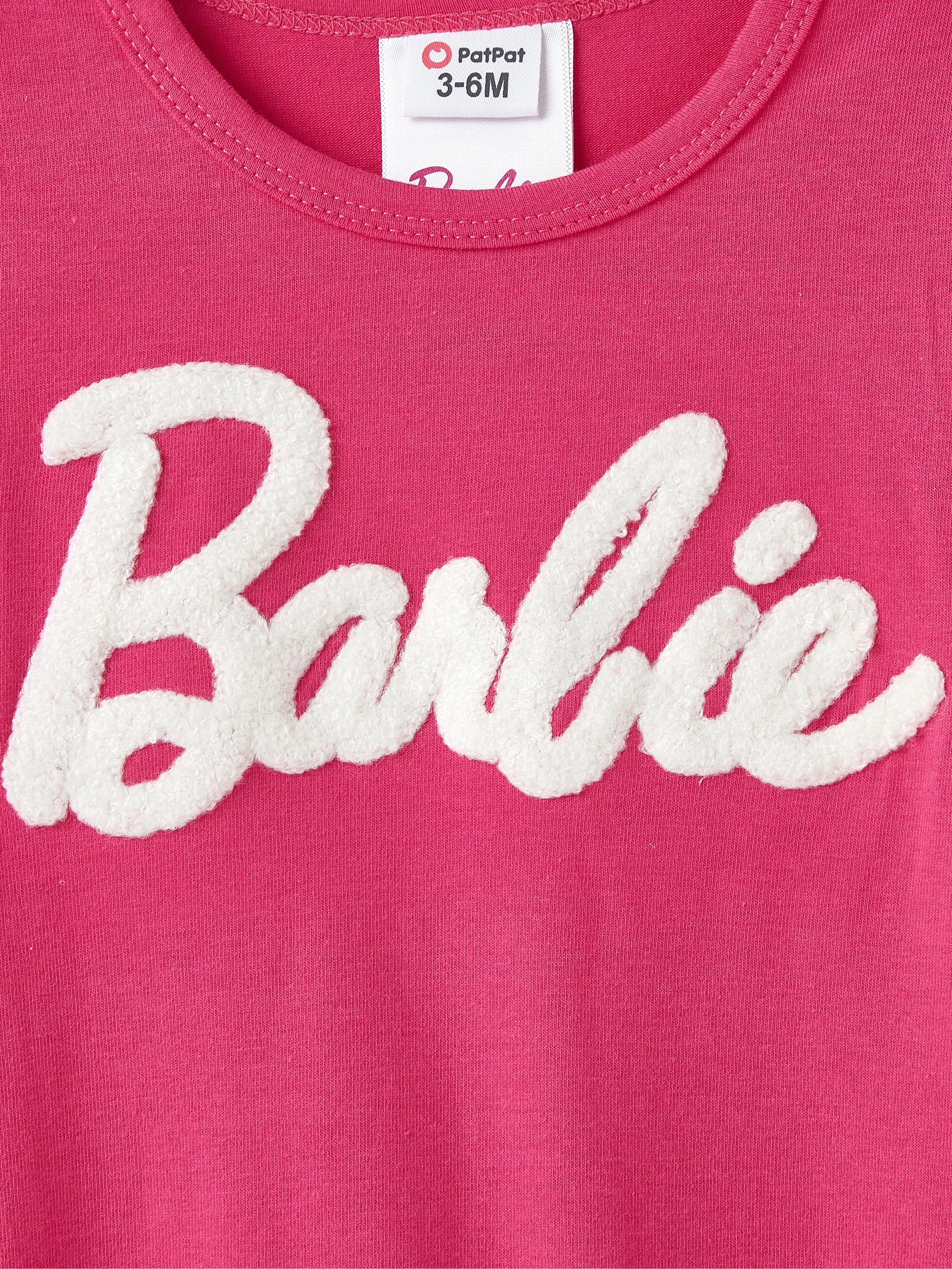 Barbie Baby Girl Letter Embroidered Long-sleeve Jumpsuit Hot Pink - Image 4