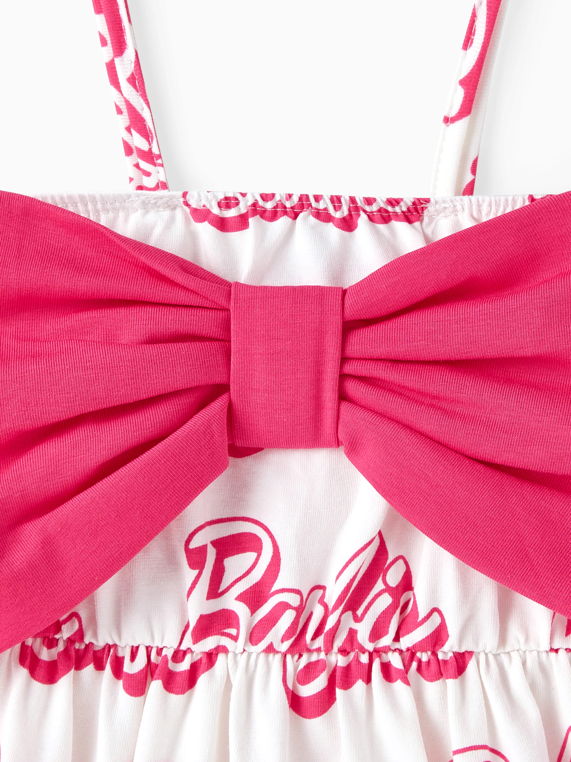 Barbie Baby Girl 95% Cotton Allover Letter Print Bow Front Cami Romper PinkyWhite - Image 2