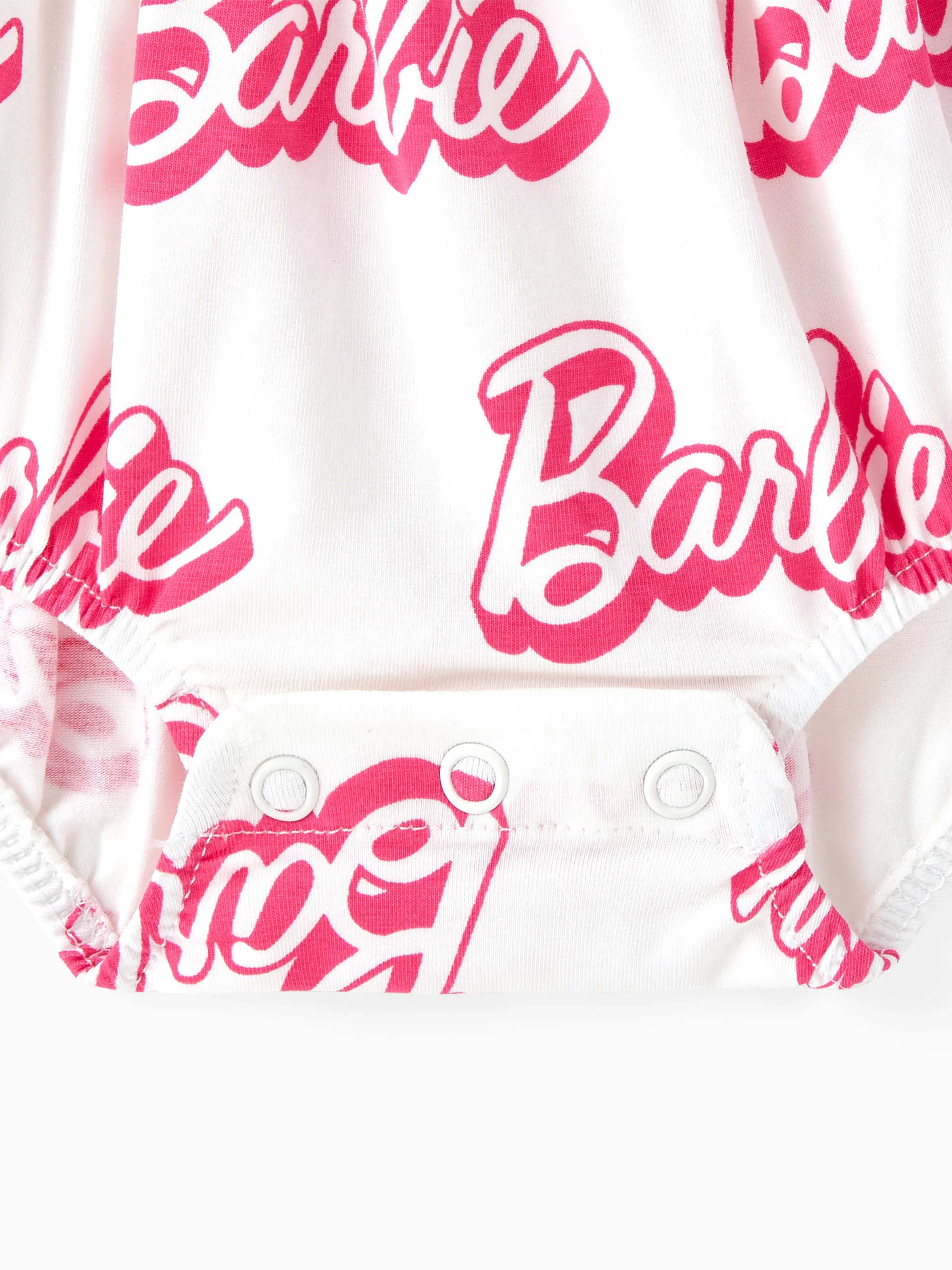 Barbie Baby Girl 95% Cotton Allover Letter Print Bow Front Cami Romper PinkyWhite - Image 5