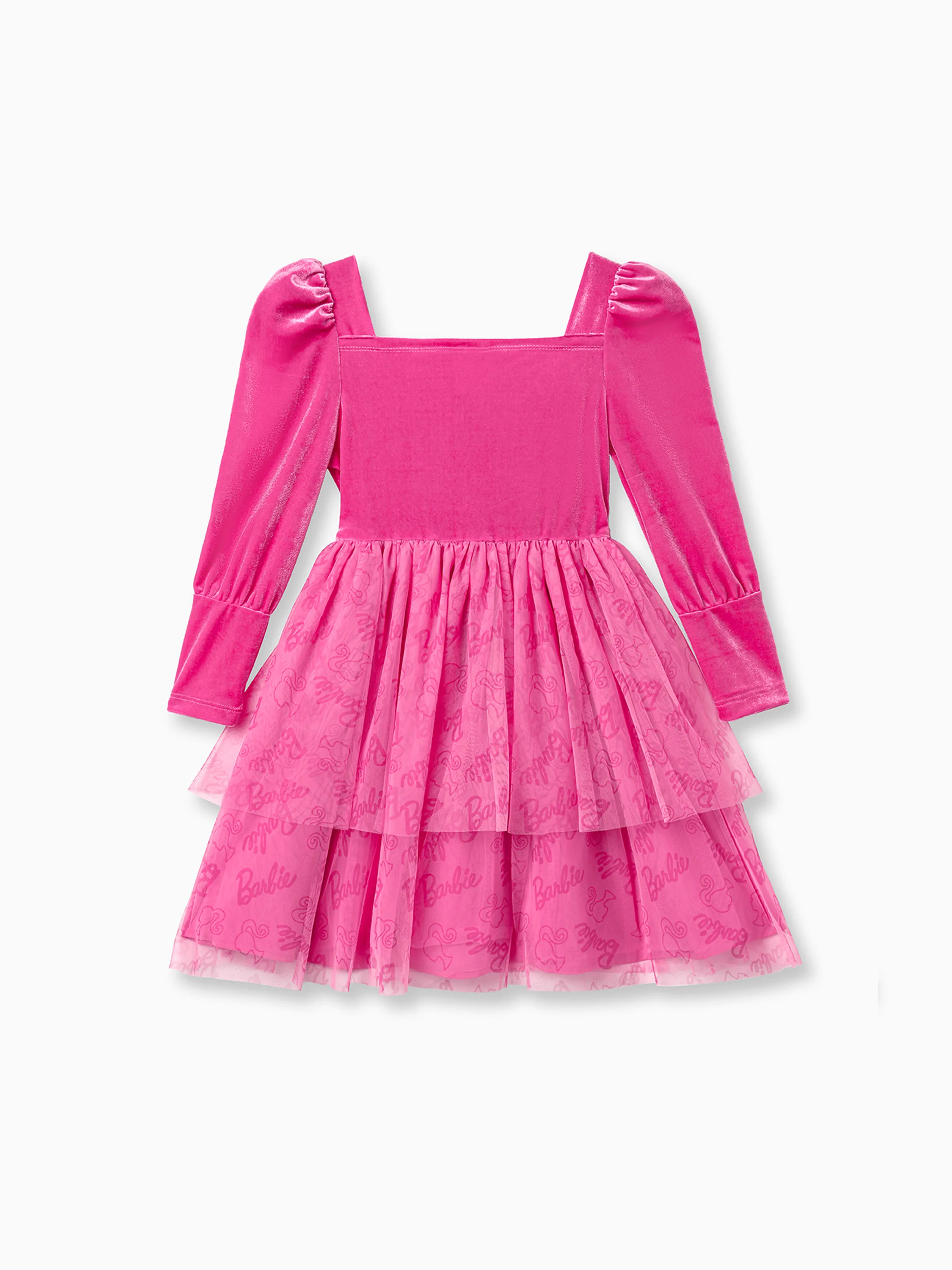 Barbie Kid Girl Glitter Letter Graphic Long-sleeve Mesh Fairy Dress Rosy pink - Image 2