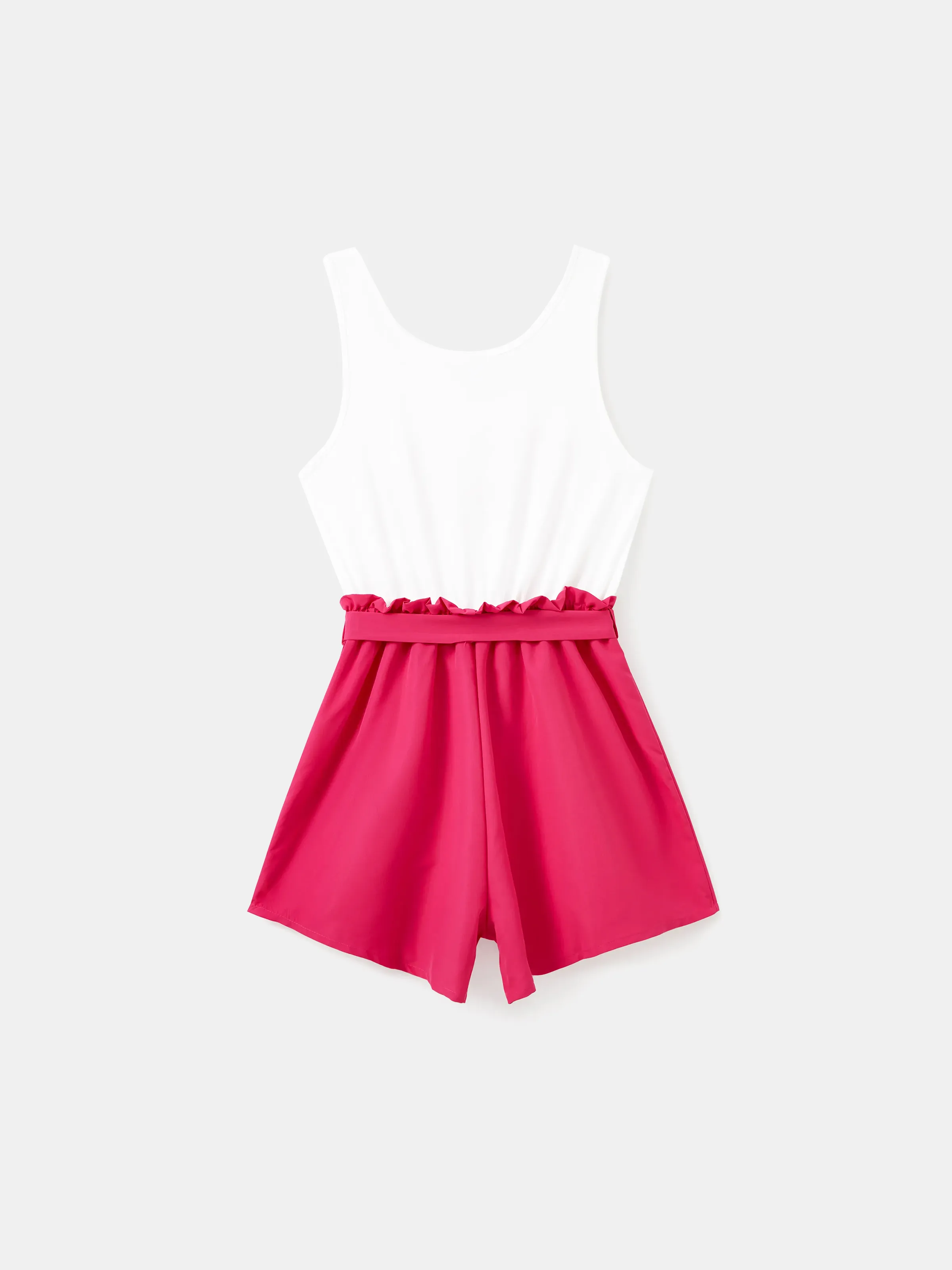 Barbie Mommy and Me Letter Print Belted Combo Tank Rompers White - Image 3