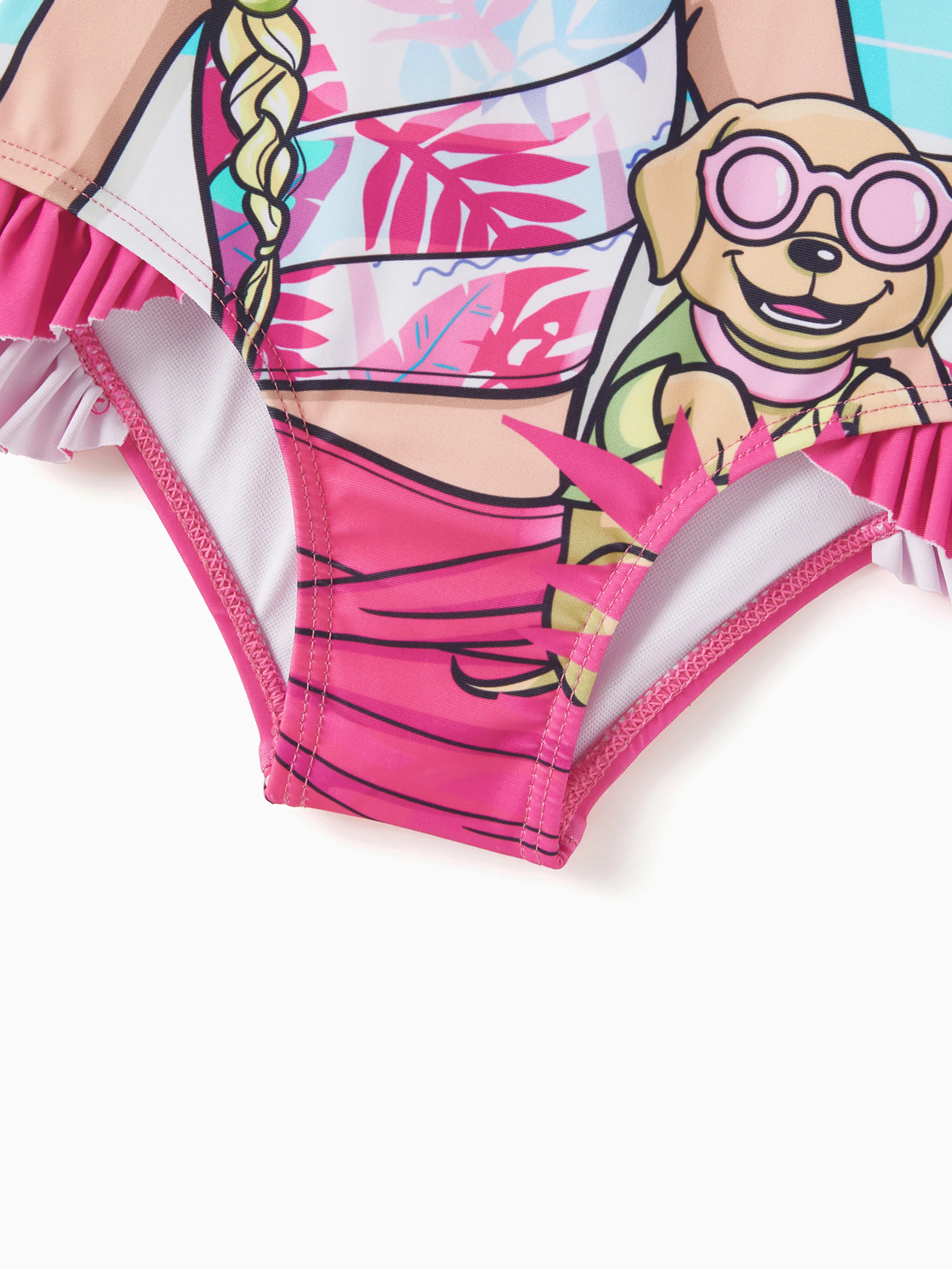 Barbie Mommy & Me Girls Ruffled Tropical Floral Print Swimsuit Hot Pink - Image 10
