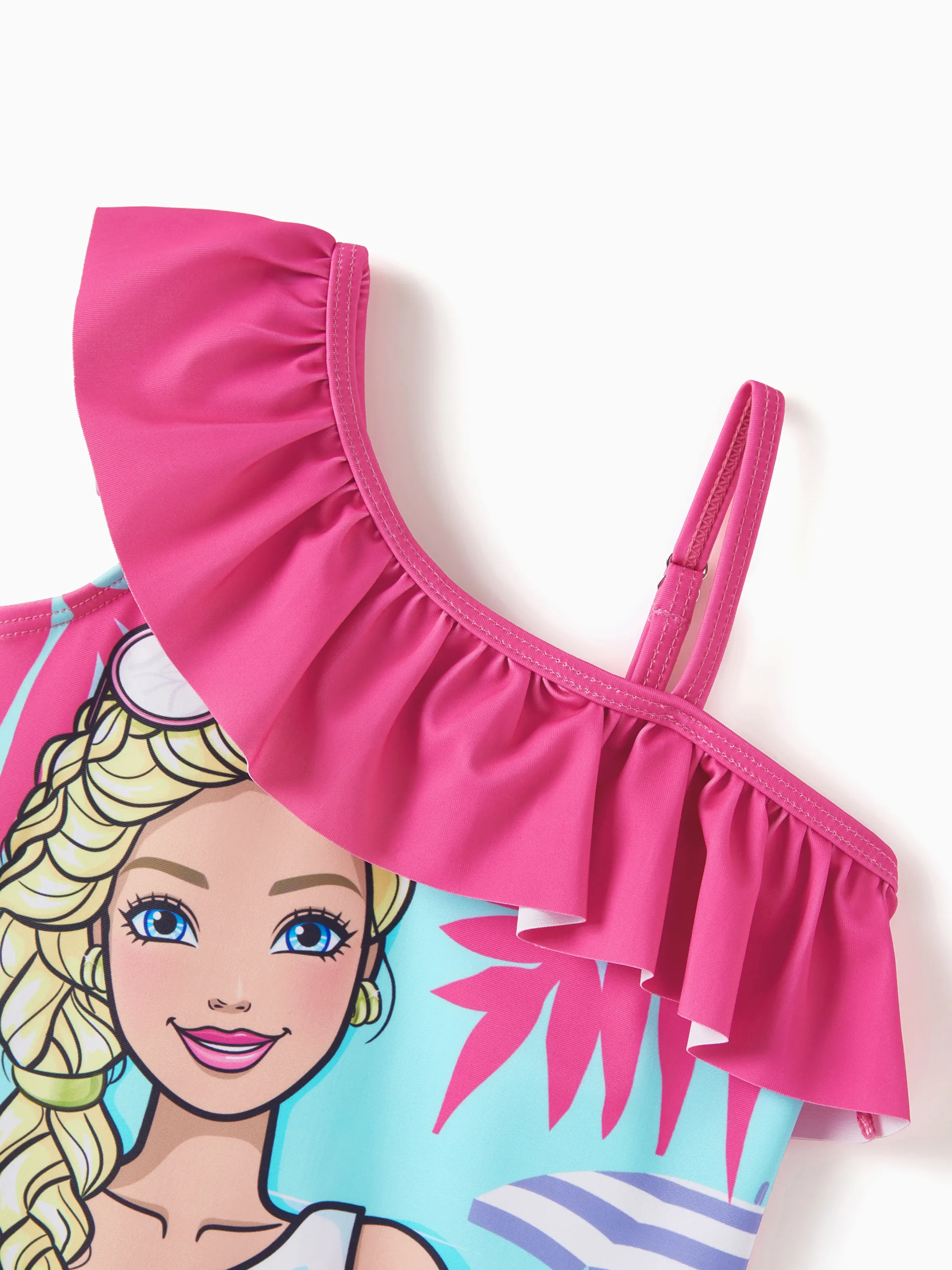 Barbie Mommy & Me Girls Ruffled Tropical Floral Print Swimsuit Hot Pink - Image 9