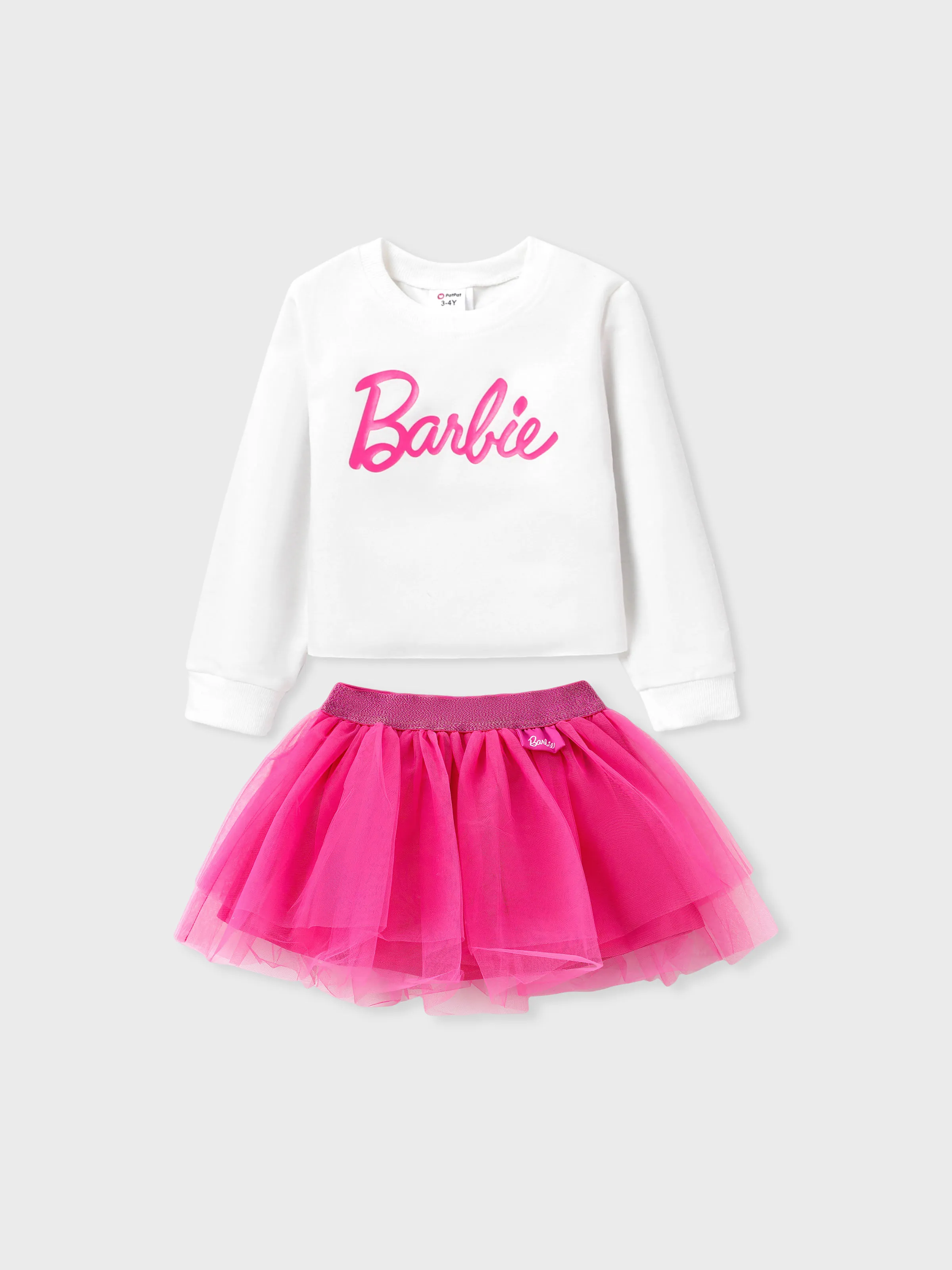 Barbie Toddler Girl 1pc Long-sleeve T-shirt or Tulle Skirt Set Hot Pink - Image 7