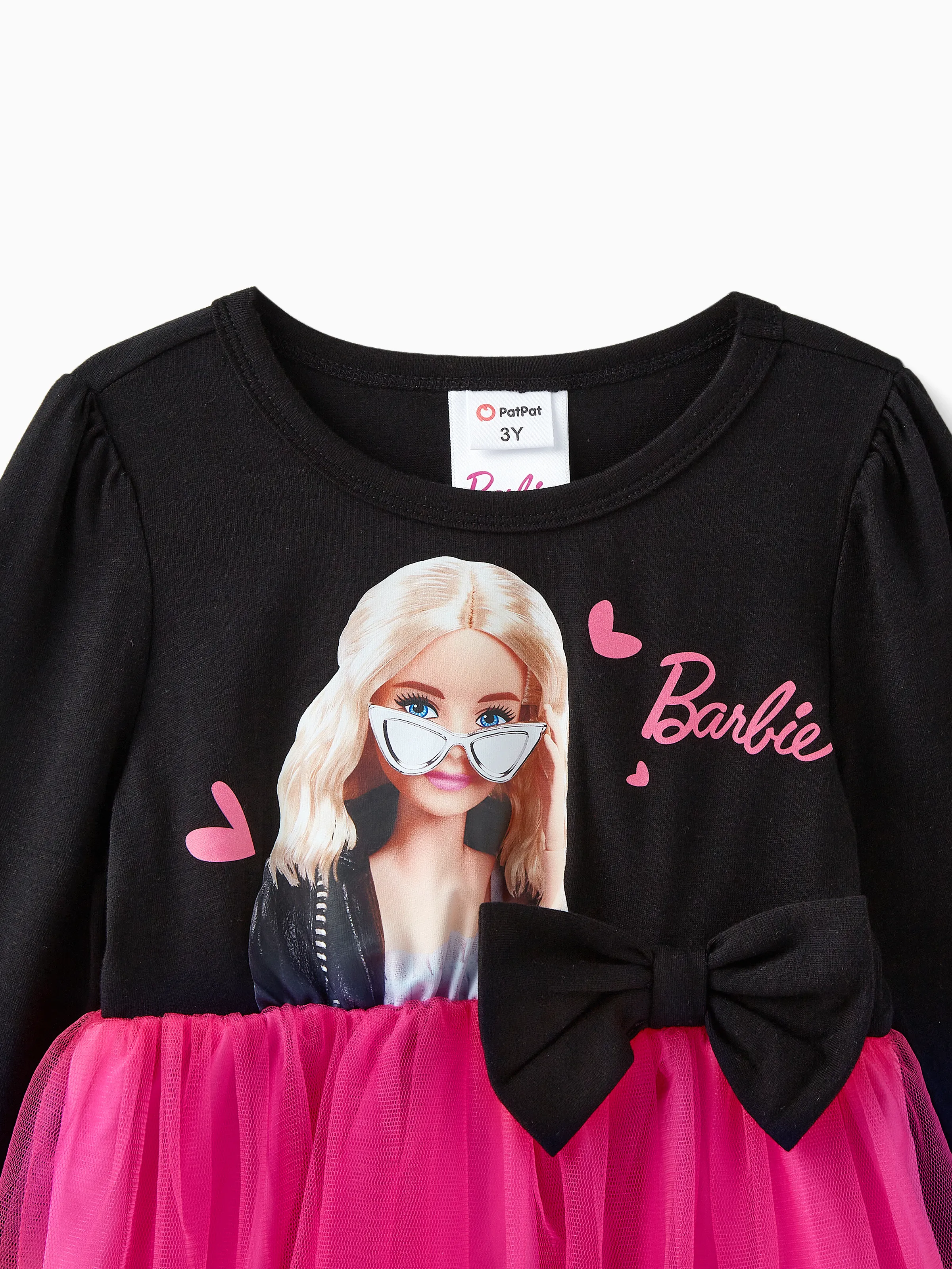 Barbie Toddler Girl Figure Print Bow Decor Long-sleeve Mesh Panel Fairy Dress Rose pink - Image 2