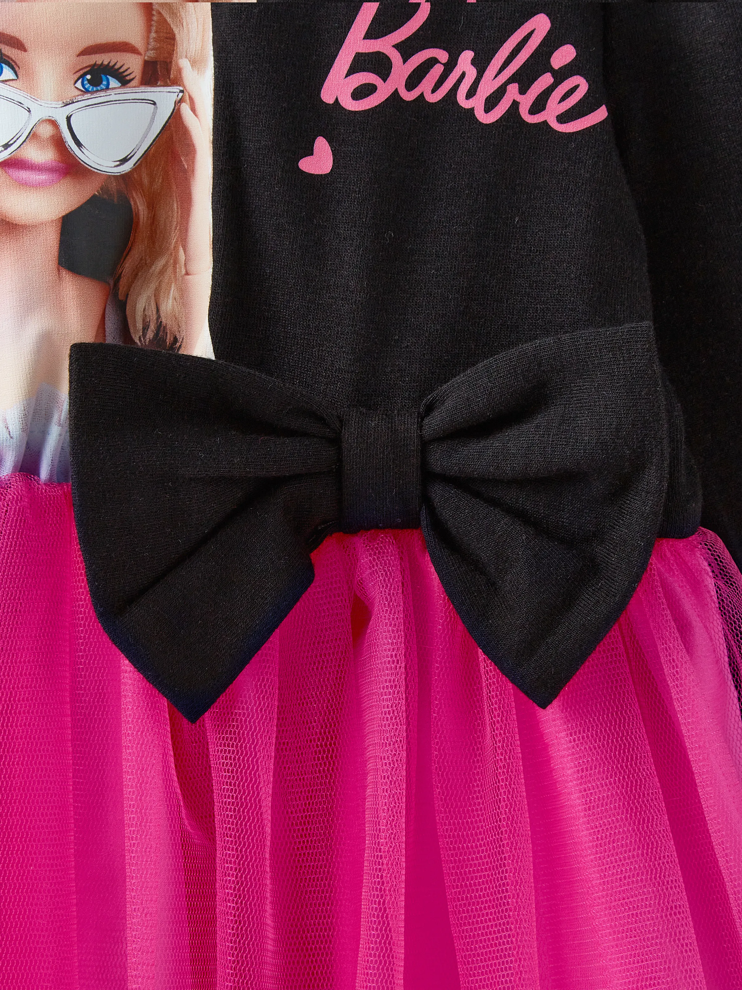 Barbie Toddler Girl Figure Print Bow Decor Long-sleeve Mesh Panel Fairy Dress Rose pink - Image 4