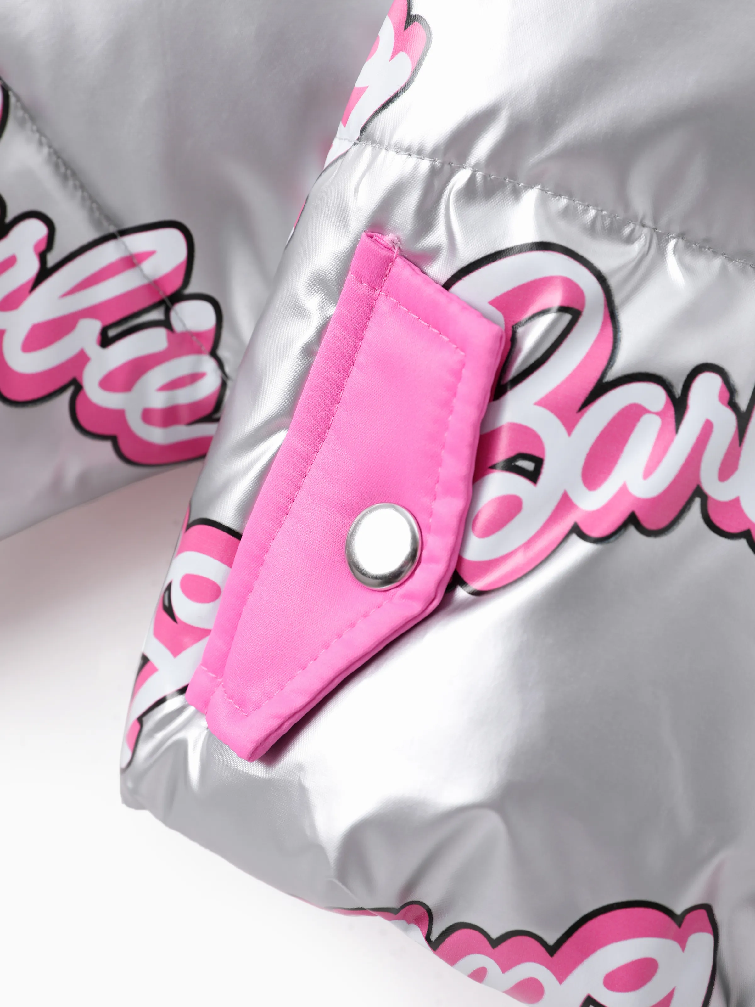 Barbie Toddler/Kid 1pc Logo Pattern Long-sleeve Crop Puffer Jacket White - Image 4