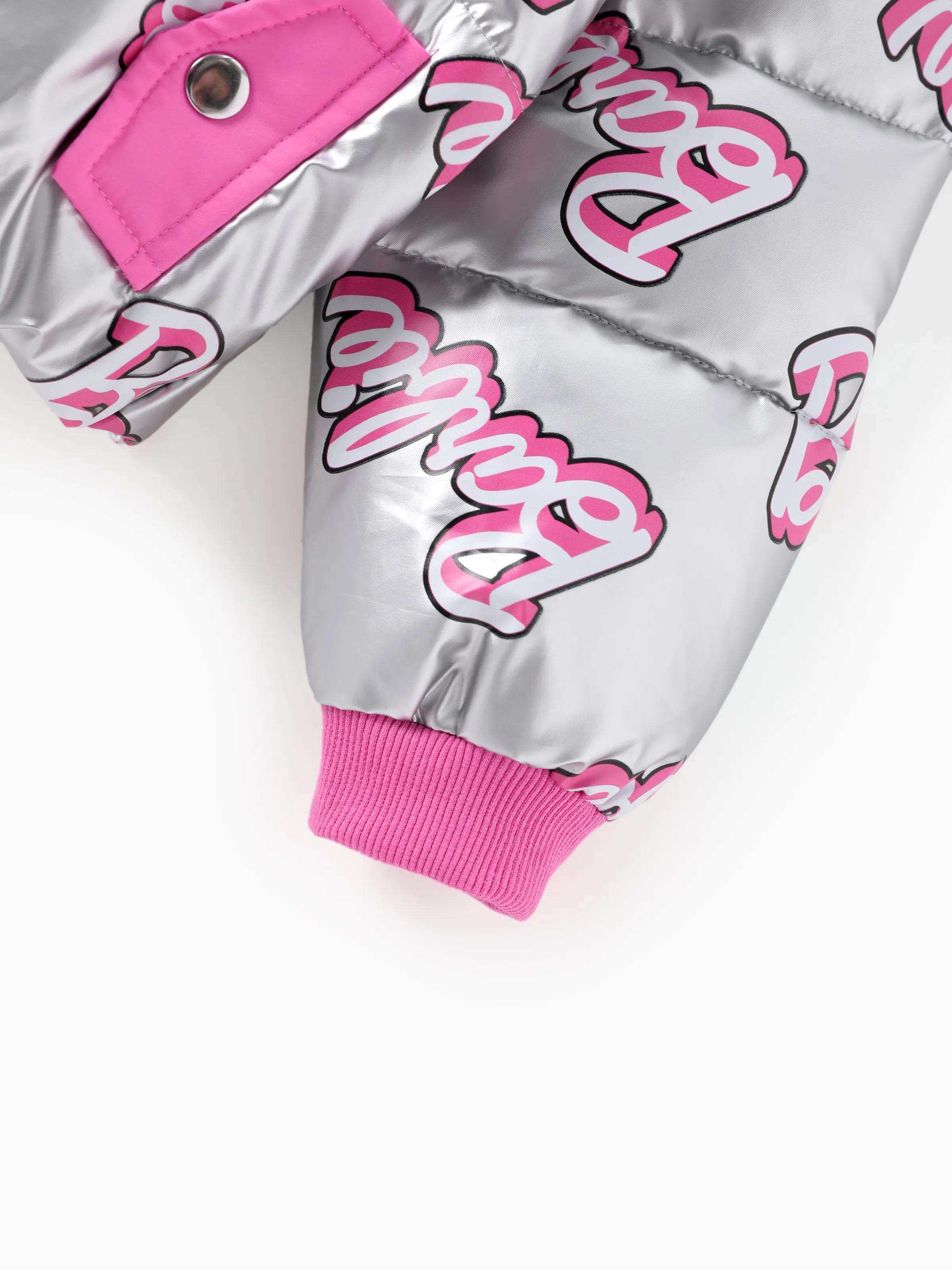Barbie Toddler/Kid 1pc Logo Pattern Long-sleeve Crop Puffer Jacket White - Image 5