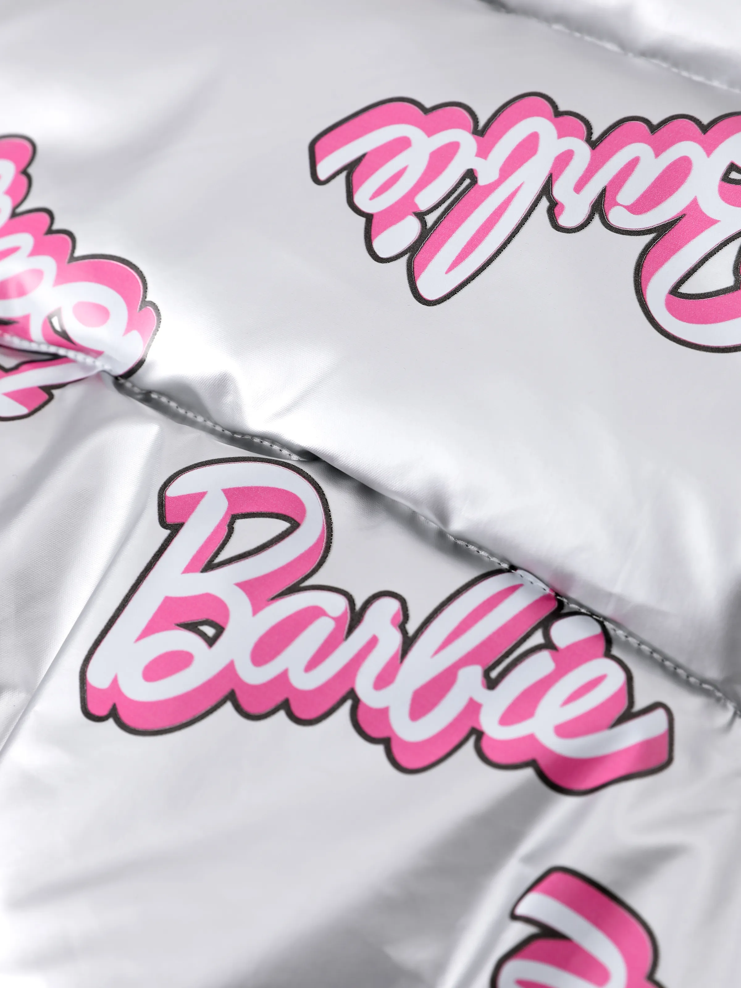 Barbie Toddler/Kid 1pc Logo Pattern Long-sleeve Crop Puffer Jacket White - Image 7