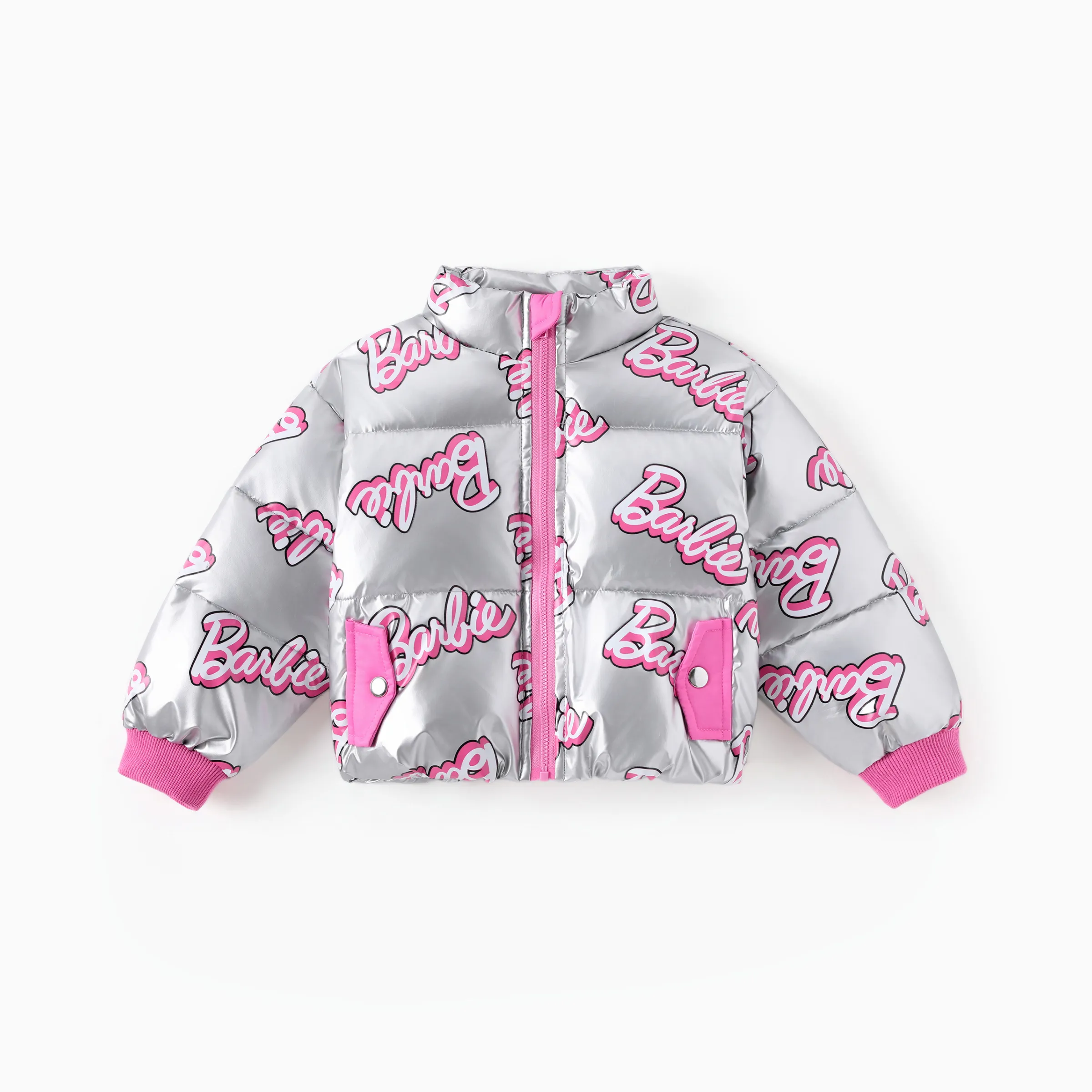Barbie Toddler/Kid 1pc Logo Pattern Long-sleeve Crop Puffer Jacket White - Image 8