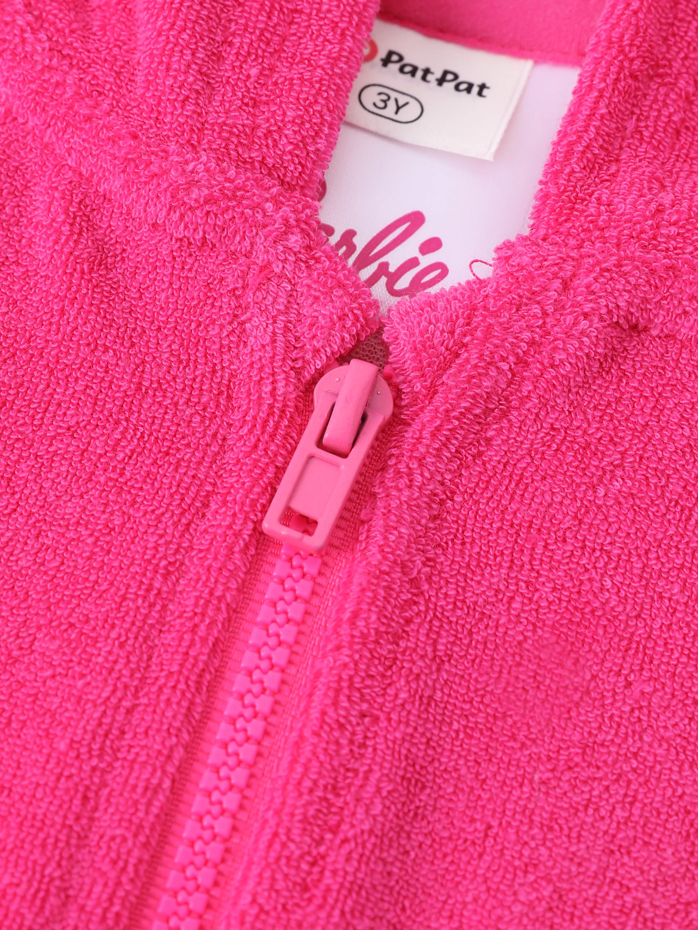 Barbie Toddler/Kid Girl 1pc Cotton Logo Embroidered Hooded Zipper Ruffle-hem Swim Cover-up Hot Pink - Image 4