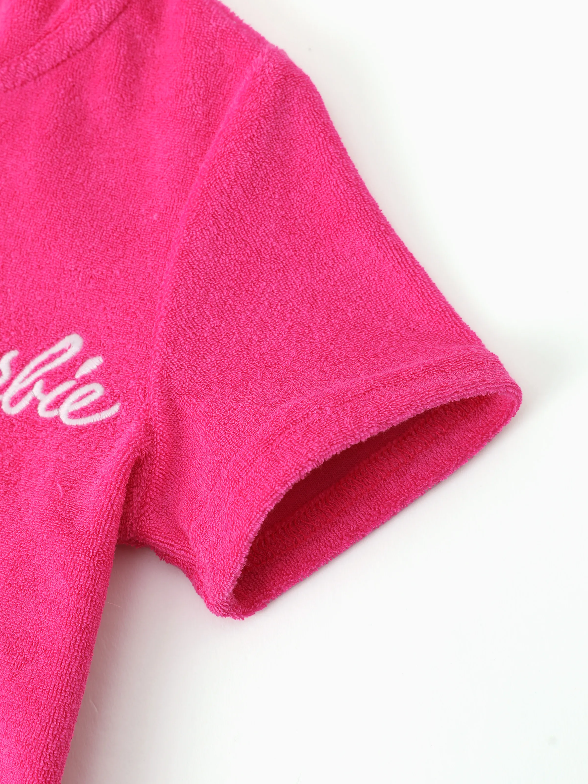 Barbie Toddler/Kid Girl 1pc Cotton Logo Embroidered Hooded Zipper Ruffle-hem Swim Cover-up Hot Pink - Image 5