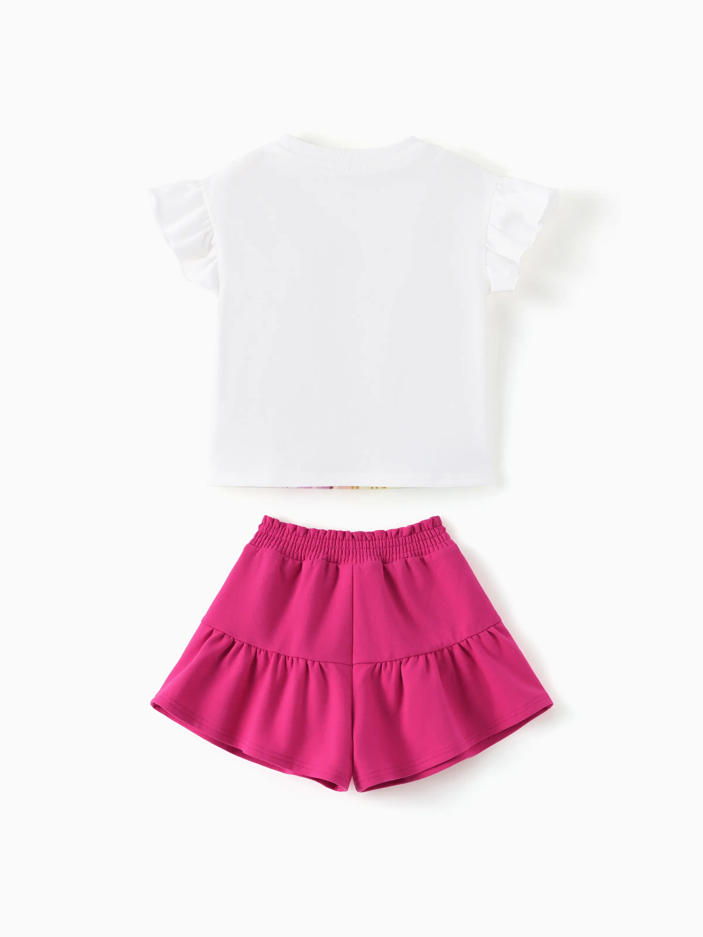 Barbie Toddler/Kid Girl Sweet Ruffle-sleeve Top and Shorts Set Hot Pink - Image 3