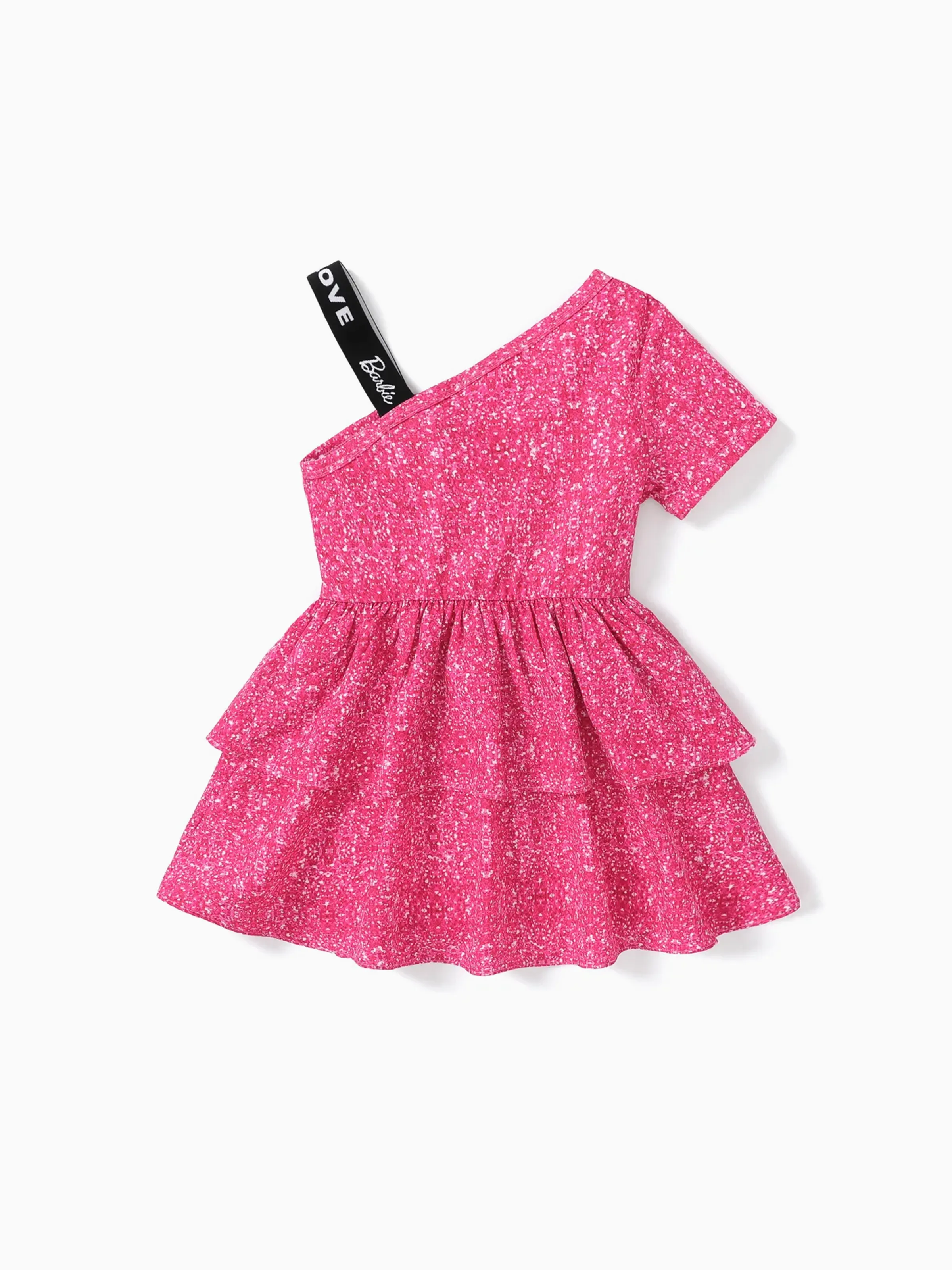 Barbie Toddler/Kid Girl One shouder desgin multi-layer Dress Rose pink - Image 3