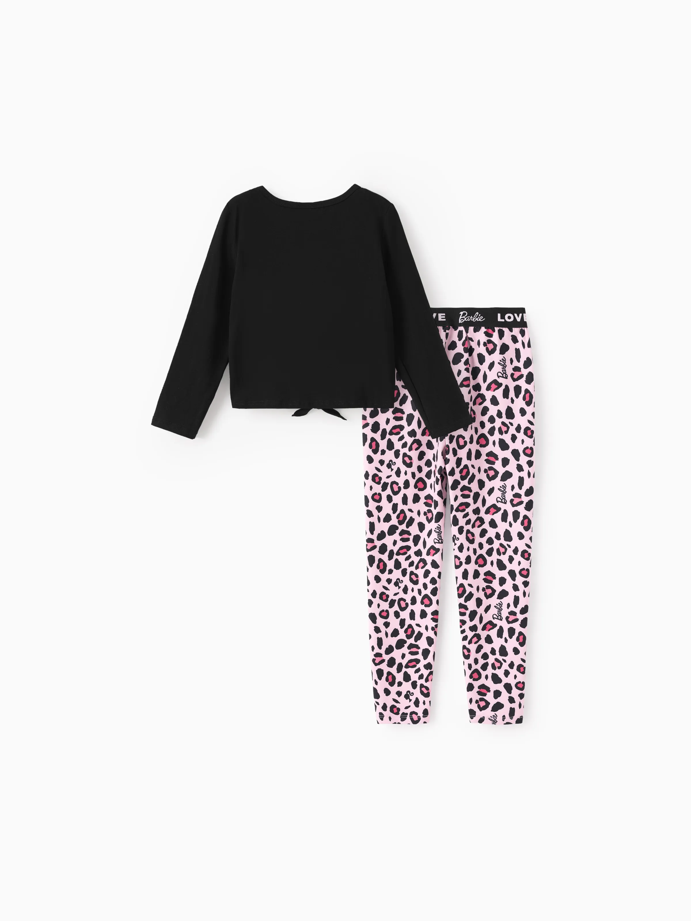 Barbie Toddler/Kids Girl 2pcs Chic Hem Cotton Long-sleeve Top and Leopard Pants Set Black - Image 2