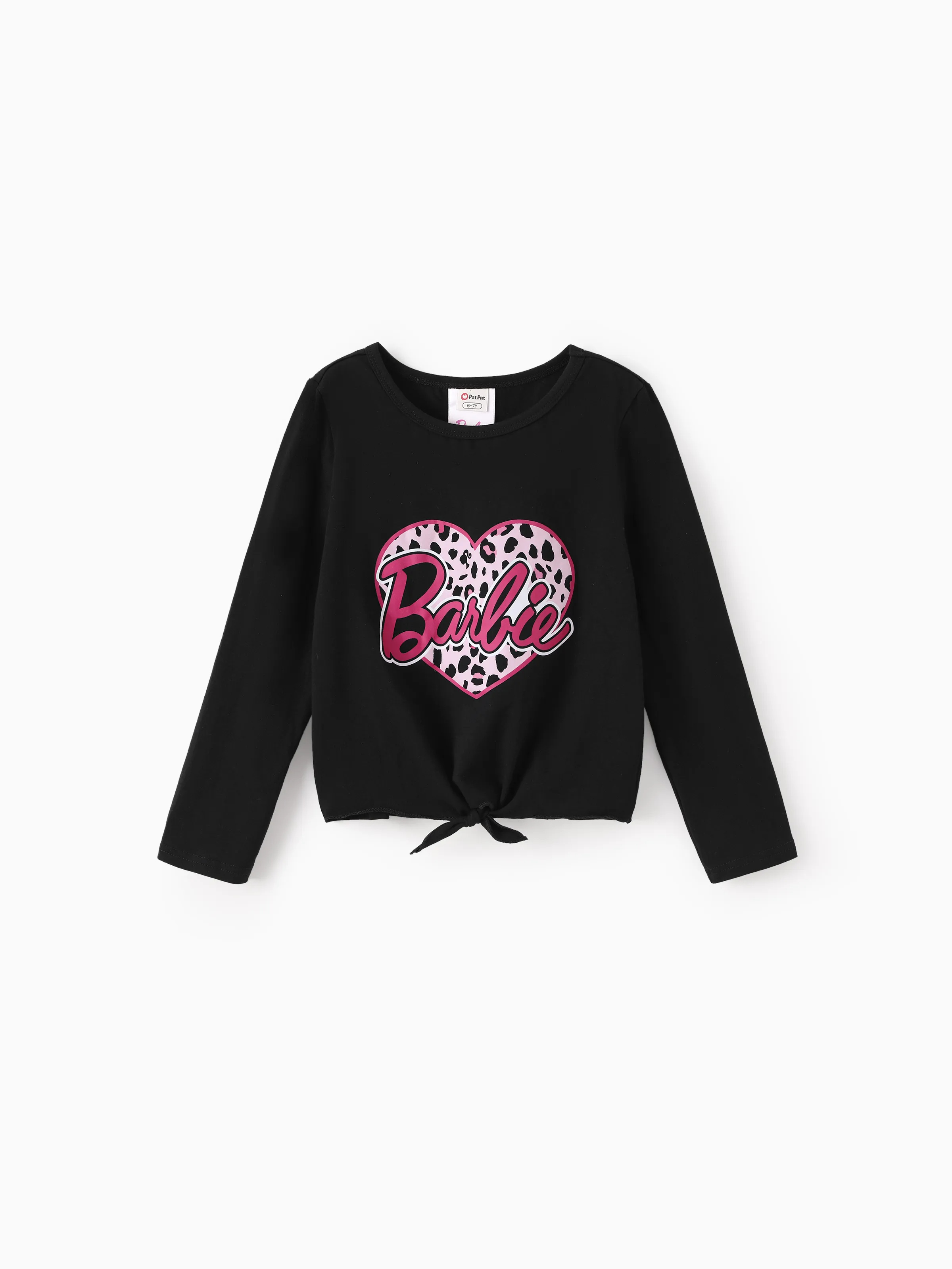 Barbie Toddler/Kids Girl 2pcs Chic Hem Cotton Long-sleeve Top and Leopard Pants Set Black - Image 5