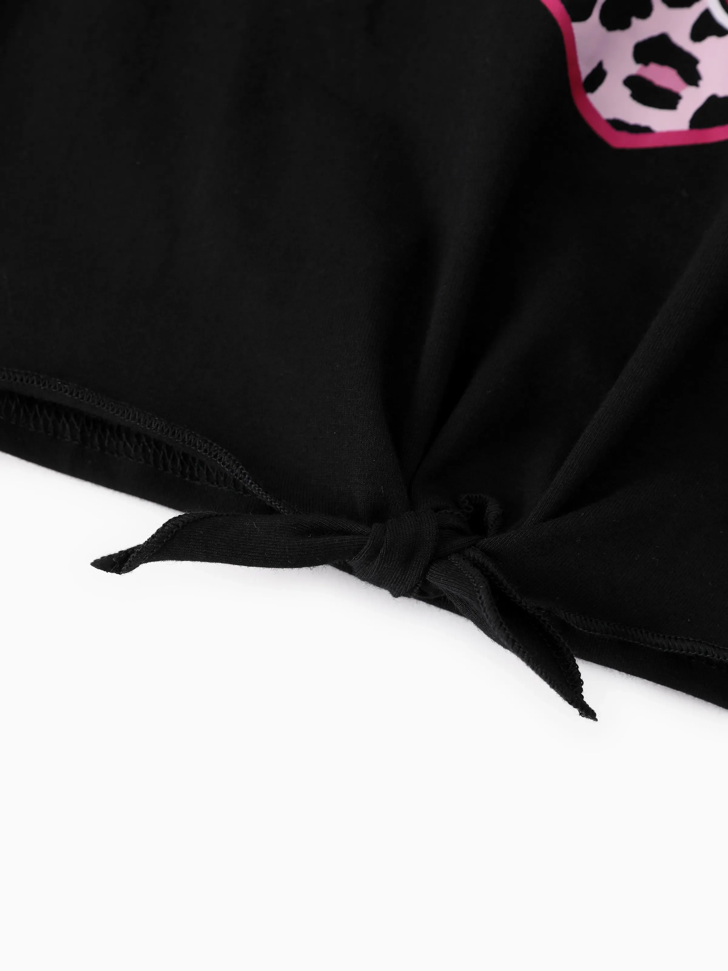 Barbie Toddler/Kids Girl 2pcs Chic Hem Cotton Long-sleeve Top and Leopard Pants Set Black - Image 8