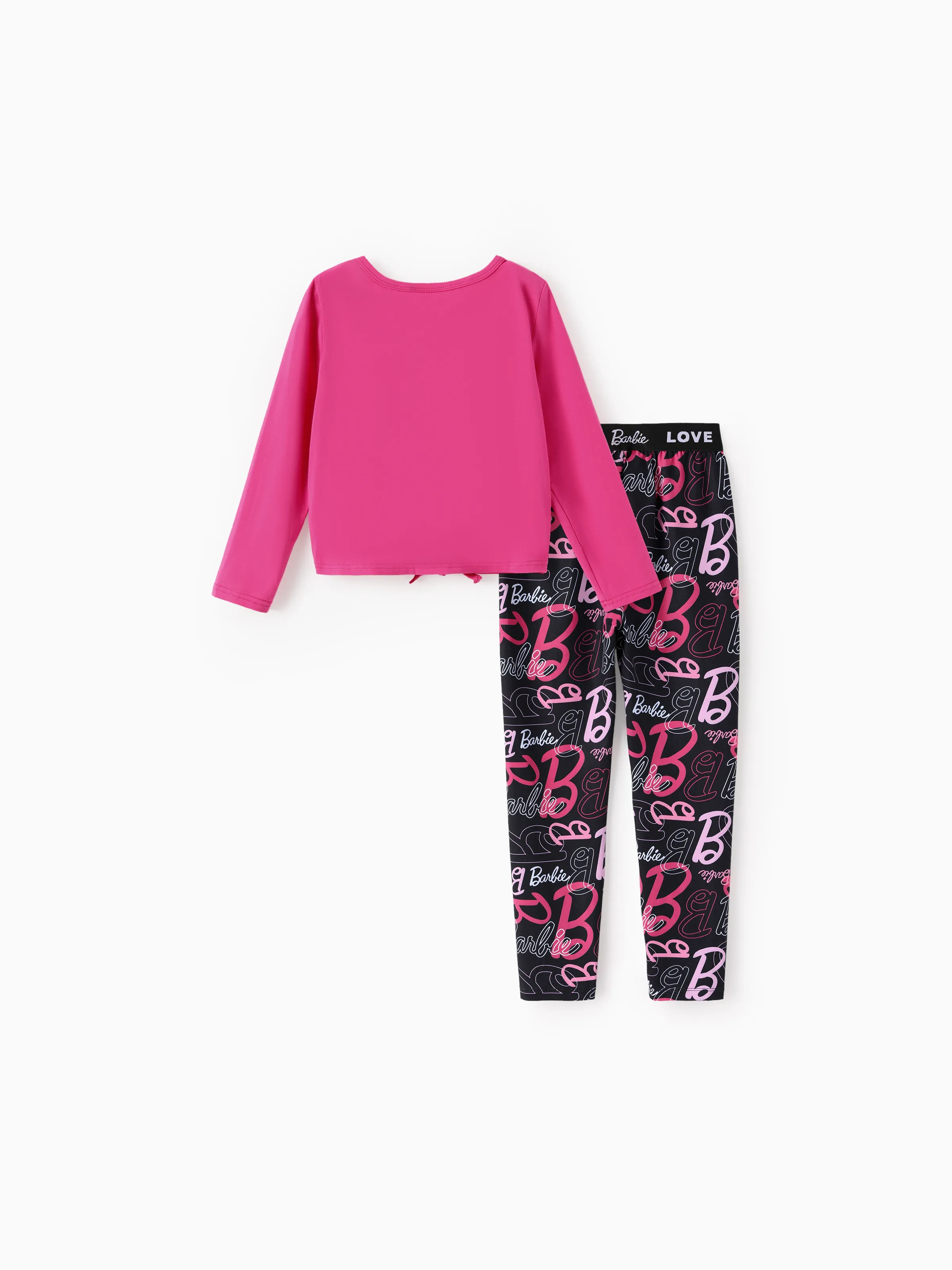 Barbie Toddler/Kids Girl 2pcs Chic Hem Cotton Long-sleeve Top and Leopard Pants Set Hot Pink - Image 4