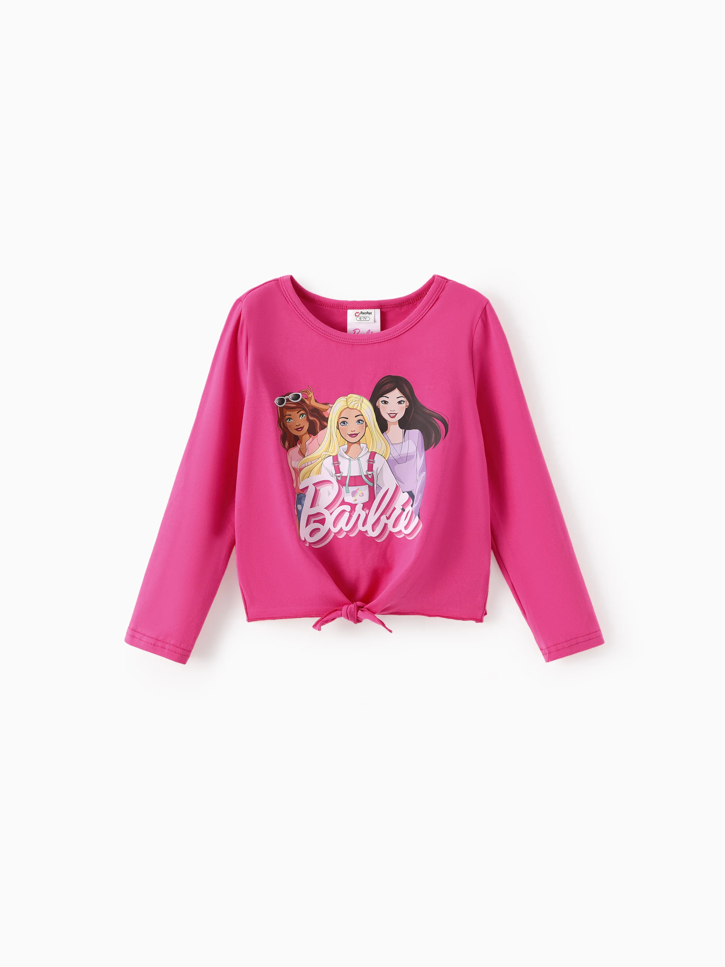 Barbie Toddler/Kids Girl 2pcs Chic Hem Cotton Long-sleeve Top and Leopard Pants Set Hot Pink - Image 5