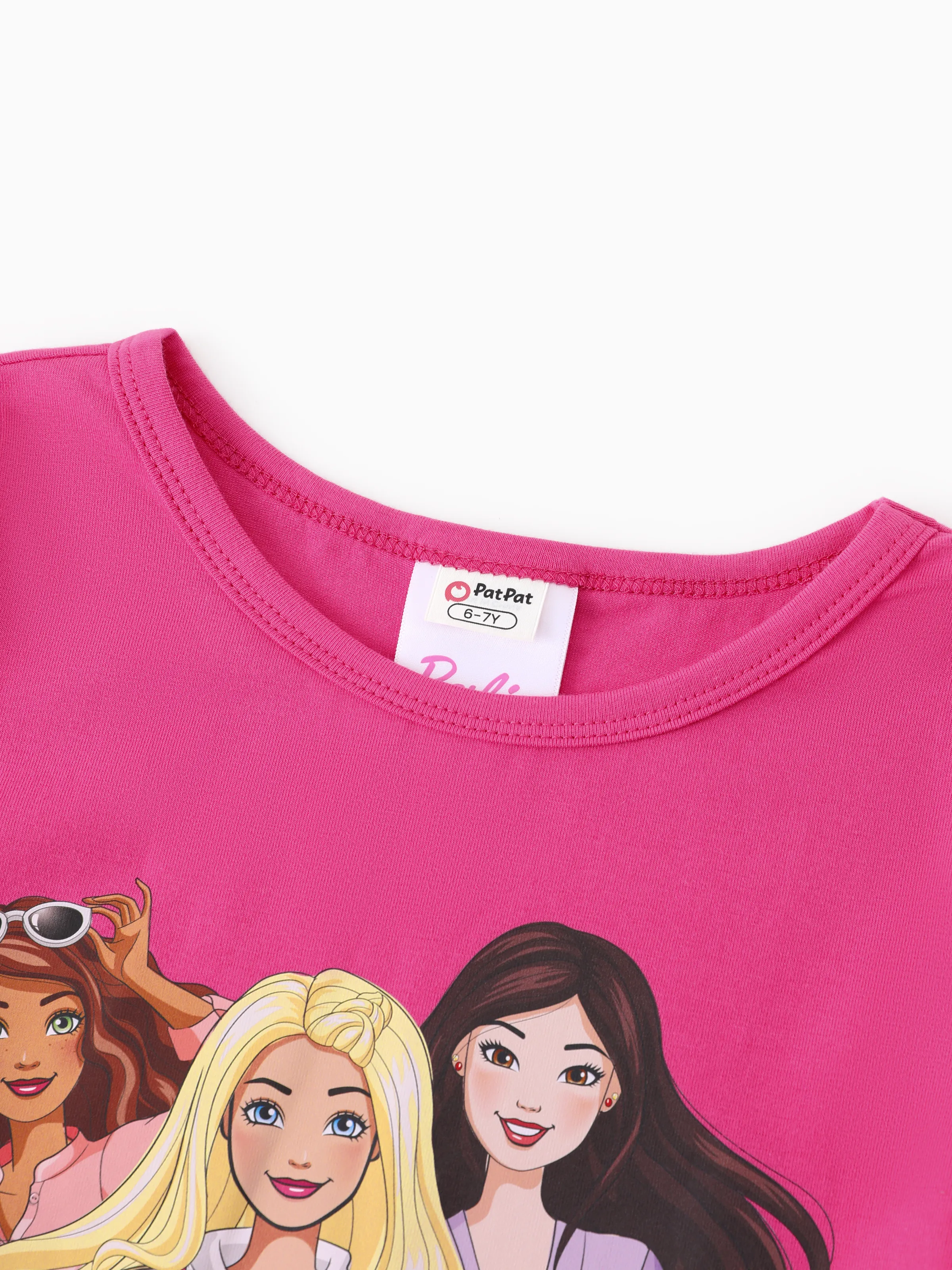 Barbie Toddler/Kids Girl 2pcs Chic Hem Cotton Long-sleeve Top and Leopard Pants Set Hot Pink - Image 7