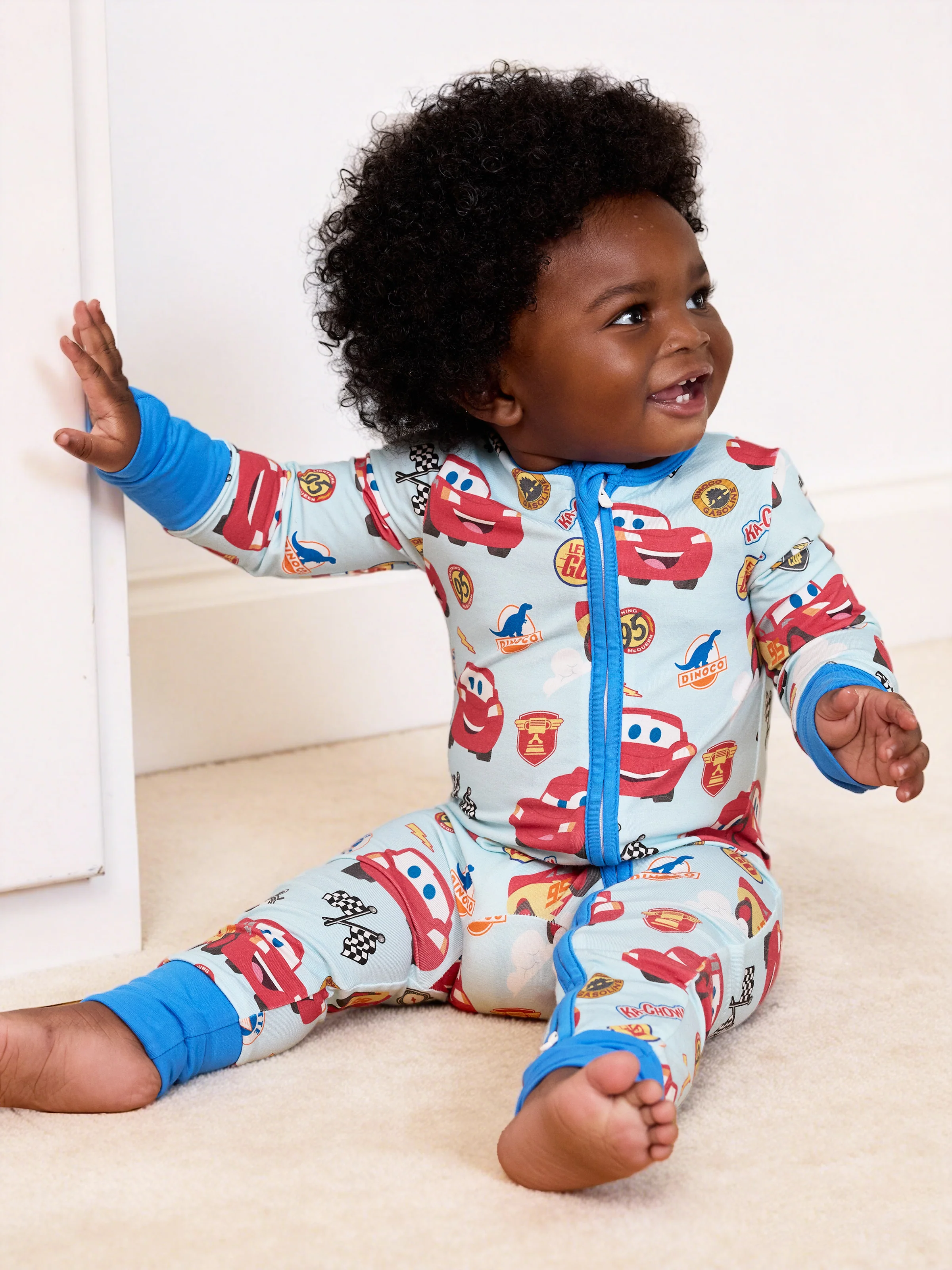 Cars Bamboo Baby Boy Lightning McQueen 2-Way Zip Onesies Anti Slip Long-sleeve Footie Blue - Image 3